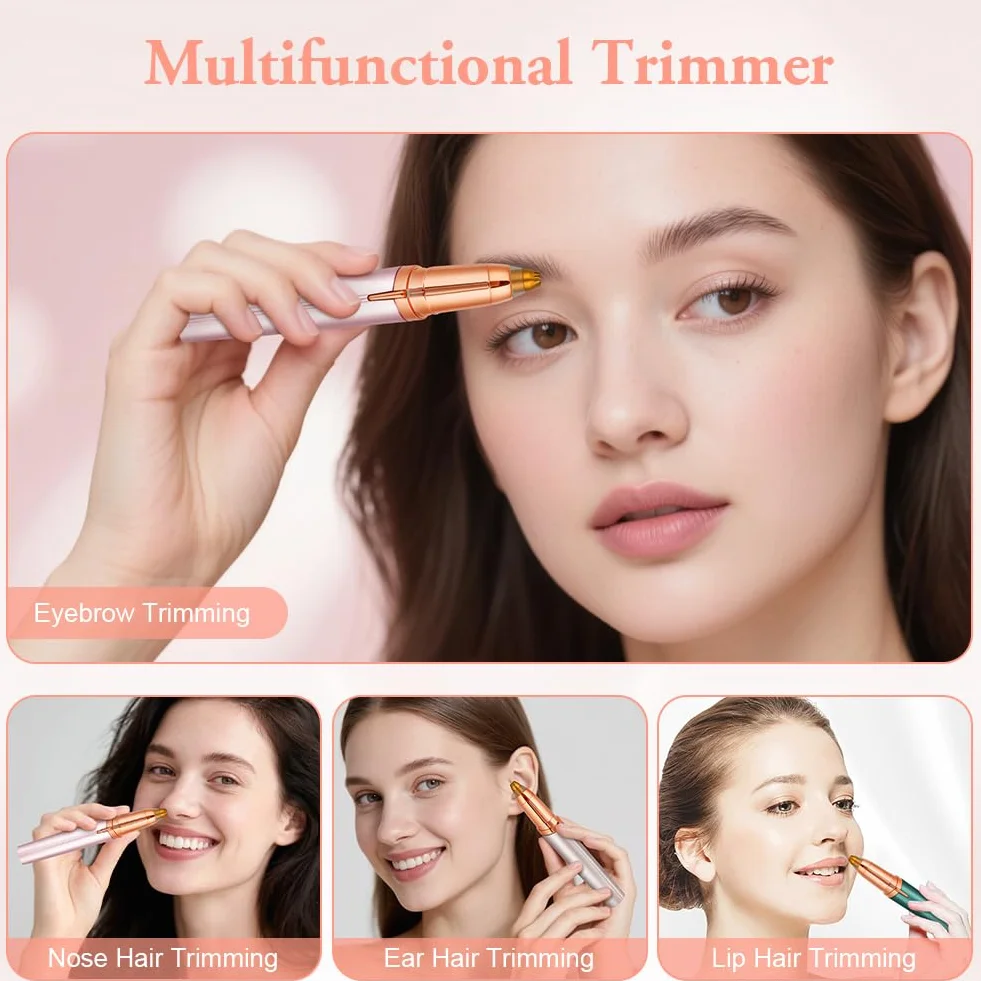 Depiladora Facial Mujer, Depiladora Cejas Mujer Eléctrica, Sin dolor Eléctrica Removedor de Vello Facial, Portátil, USB Recargable y Luz LED, para Cara Nariz Labio (Oro rosa)