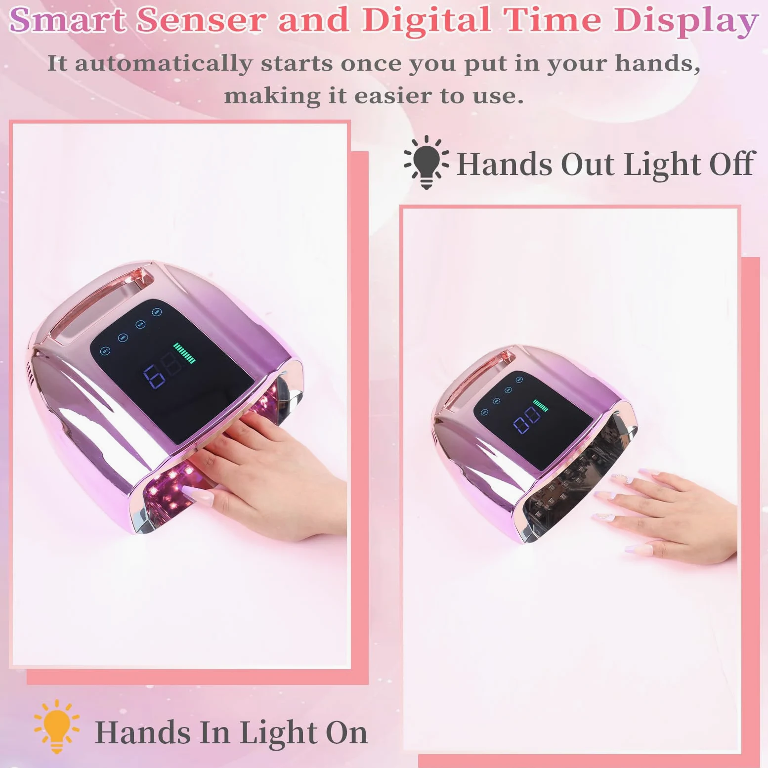 Lámpara de uñas LED UV recargable de 96 W, luz UV inalámbrica portátil para uñas con pantalla LCD, sensor automático, 4 ajustes de temporizador y secador de uñas con sensor inteligente, luz