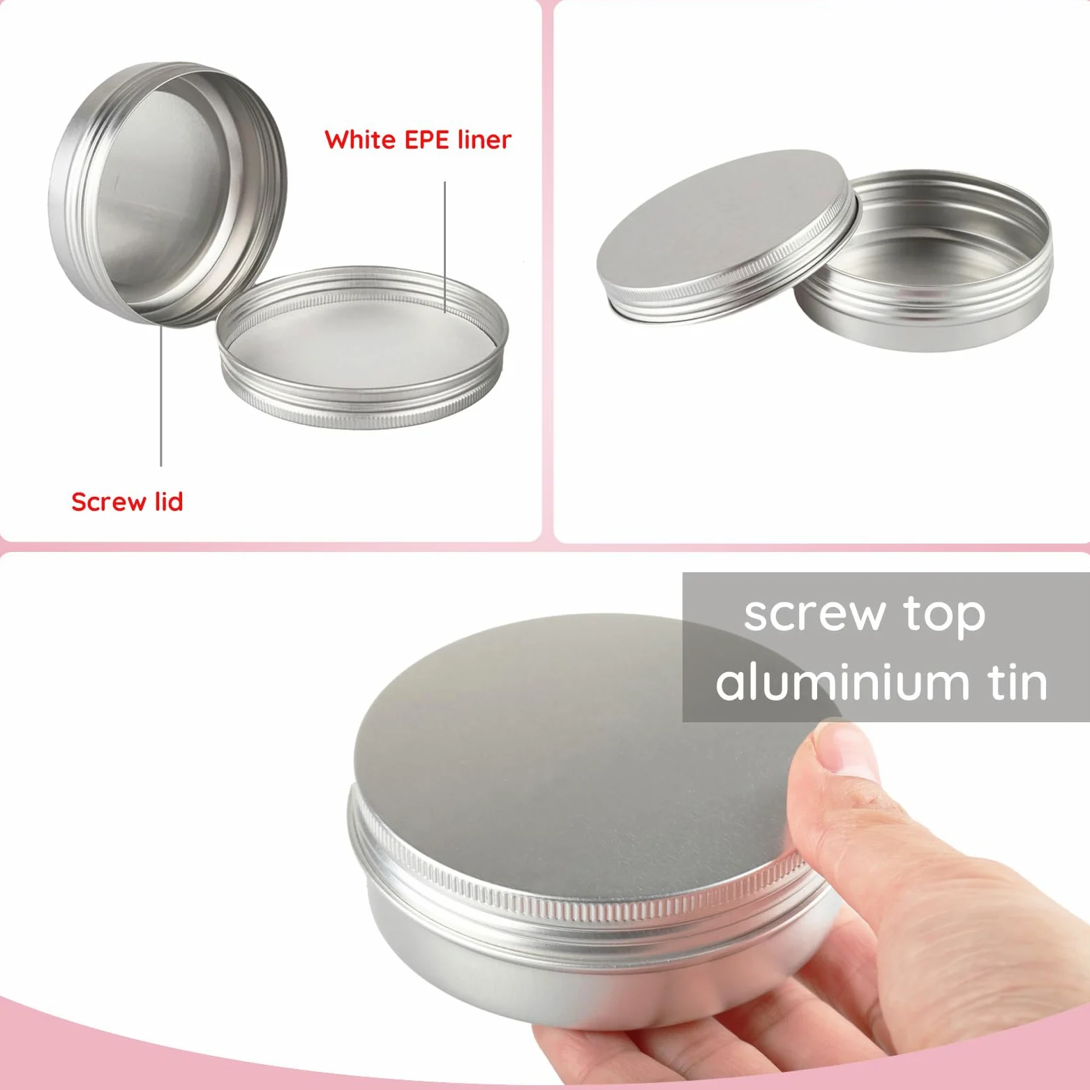 100 Piezas Tarros de Aluminio 100 ml Plata con Tapa – Lata Aluminio Redonda D83mm x H24mm – Botes Metálicos Pequeños para Cosmética, Velas DIY, Almacenamiento y Viaje