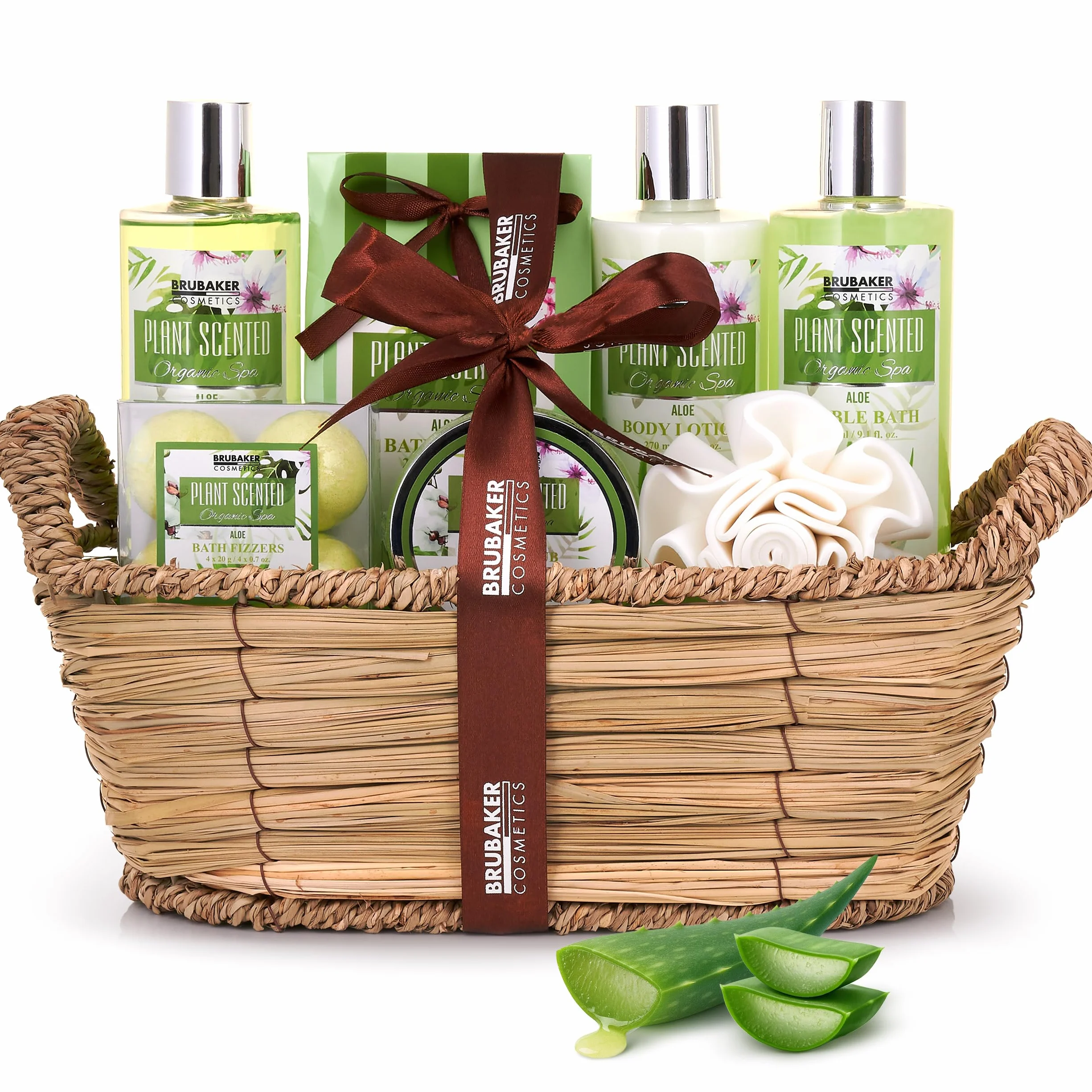 BRUBAKER Cosmetics Set de Regalo de Baño y Ducha Aloe Vera 11 piezas Cesta Mimbre Spa Kit
