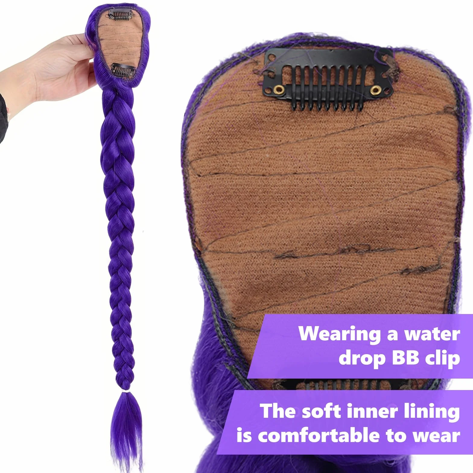 Pelo Morado para Trenzas 66cm, Extensión de Cabello Sintético Resistente al Calor, Accesorio Cosplay