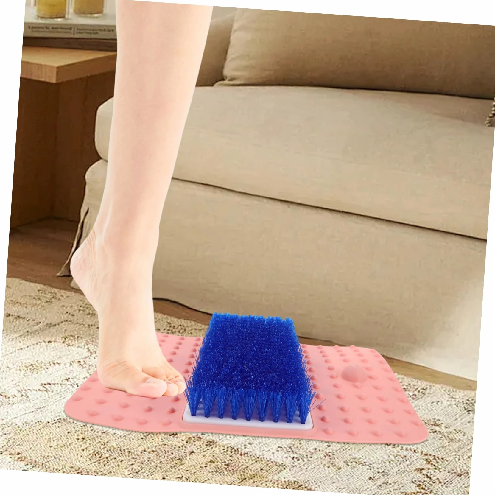 Limpiador de Pies para Ducha Rosa con Cepillo Integrado Antideslizante | Tpr y Pvc, Masaje y Exfoliación de Talones, Uso en Baño o Viaje, Formato de Alfombrilla con Ventosas