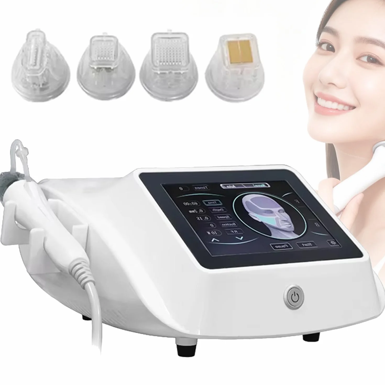 Dispositivo Avanzado de Belleza con 4 Cabezales Especializados: Combina Microagujas y RF para Tratamientos Faciales y Corporales de Rejuvenecimiento y Reparación Cutánea