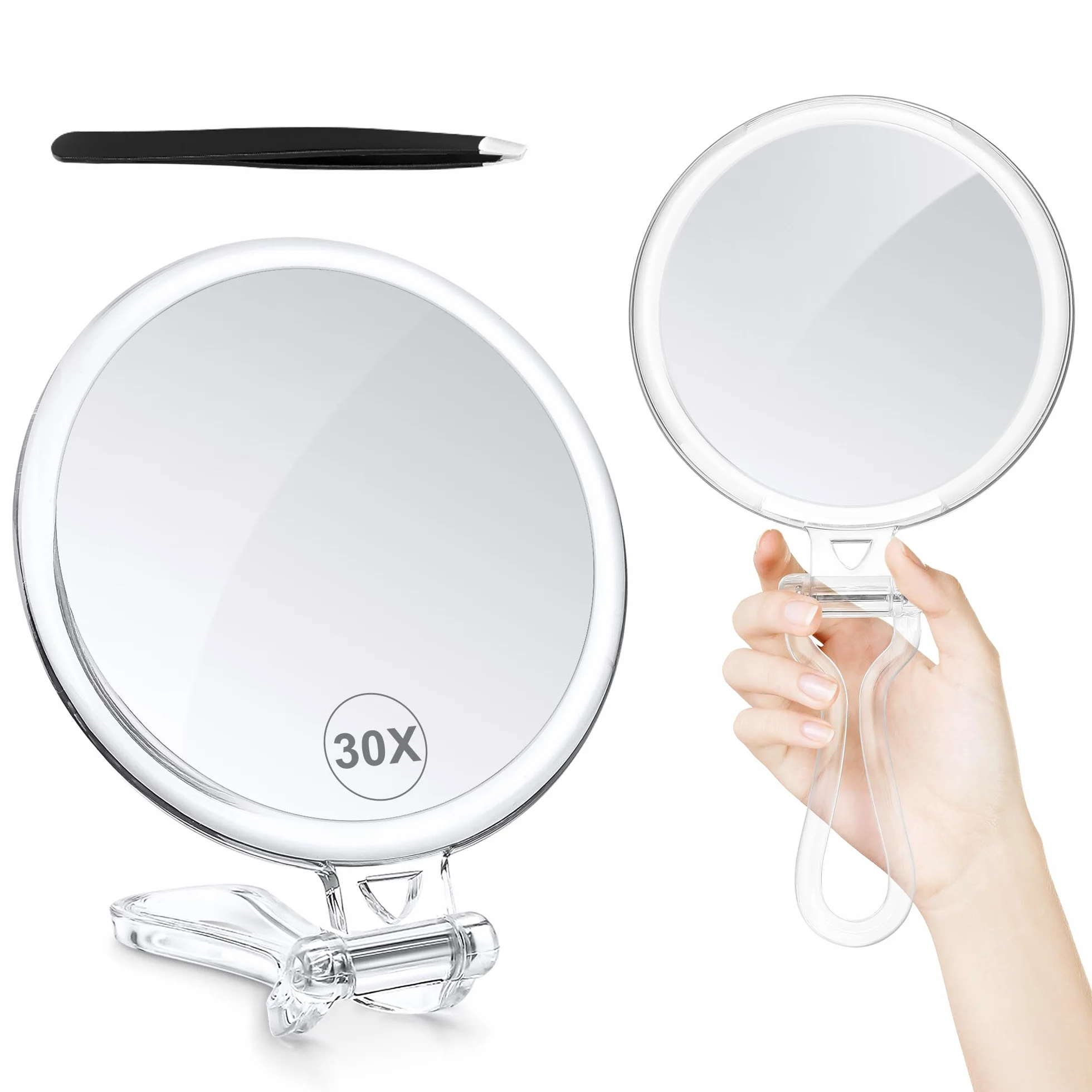 MIYADIVA Espejo de Maquillaje 30 Aumentos Doble Cara 1X/30X Espejo de Mano con Mango