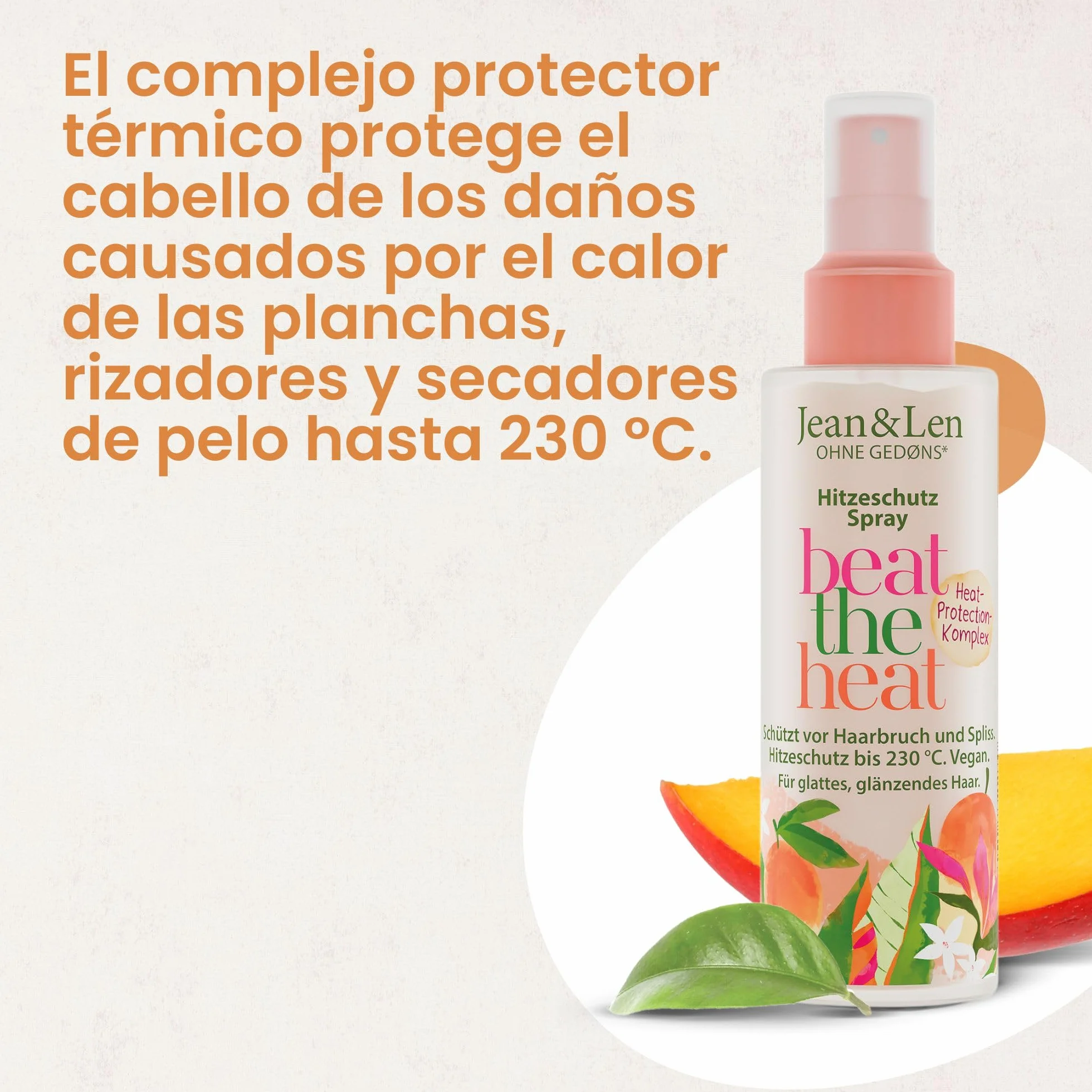 Jean & Len Beat The Heat Spray protector del calor 230°C 100 ml sin parabenos vegano