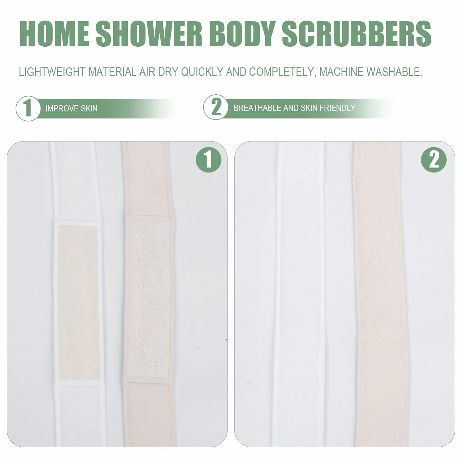 CJBHSD Esponja de Esponja Vegetal Larga para baño, 2 uds, cinturón depurador de Espalda para Ducha, Correa Exfoliante de baño de Doble Cara para Mujeres y Hombres, Suministros de baño