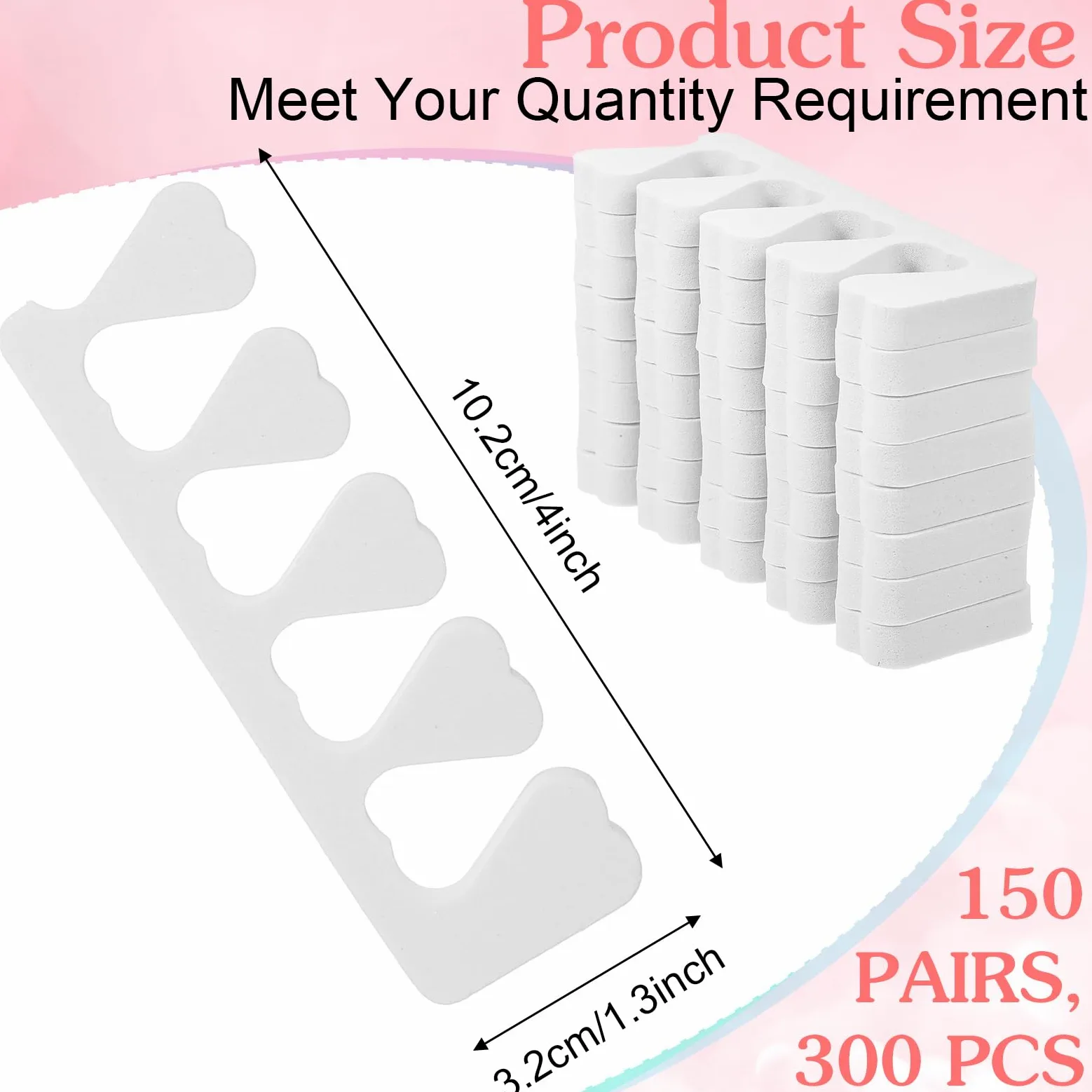 300 separadores de dedos para esmalte de uñas, separador de dedos a granel, pedicura, pie correcto para hombres y mujeres, esmalte de uñas, suministros de pedicura cómodos y suaves (blanco)