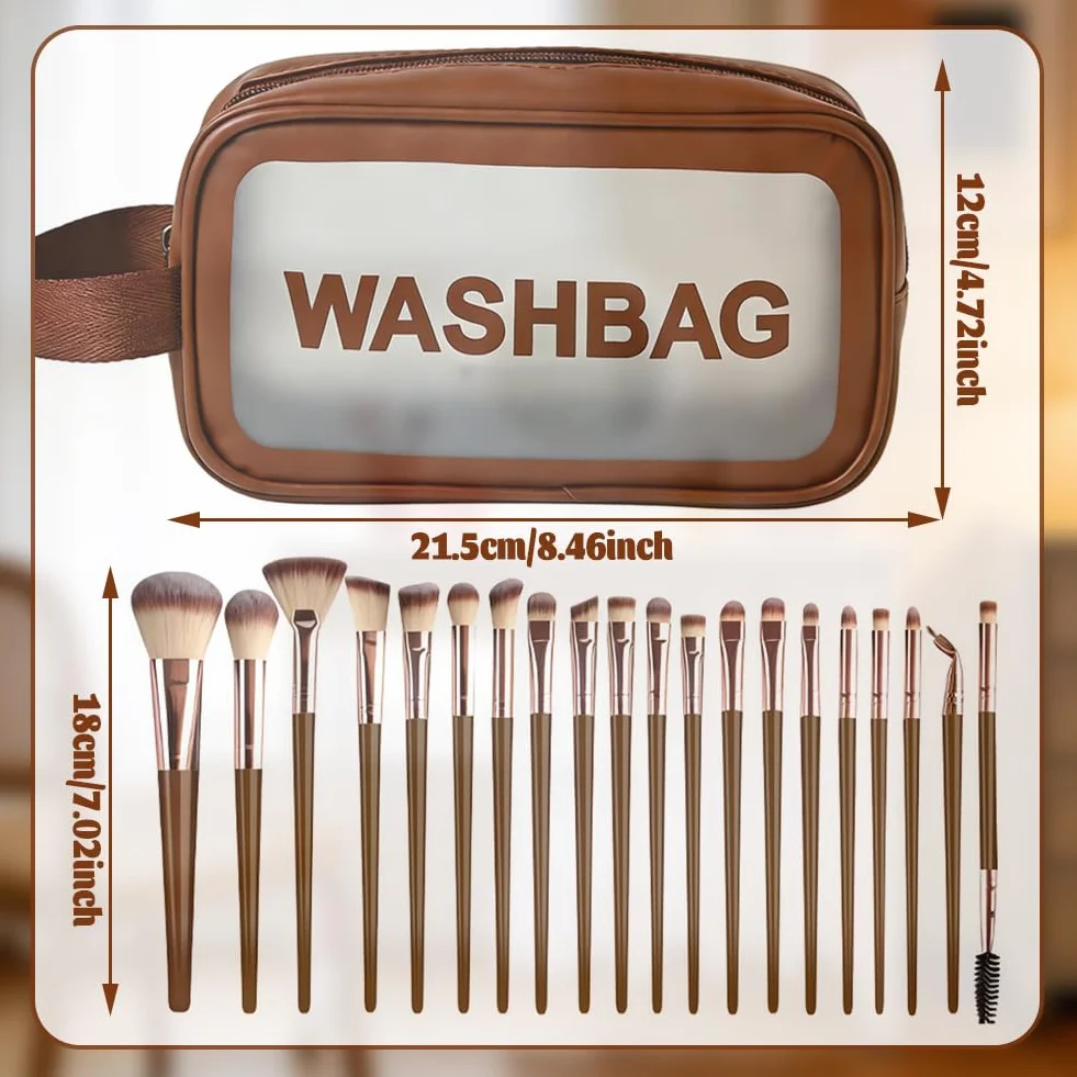 Brochas de Maquillaje Profesional Sintéticas Premium, 20 Piezas con Difusores y Bolsa de Viaje para Polvo, Colorete, Sombra