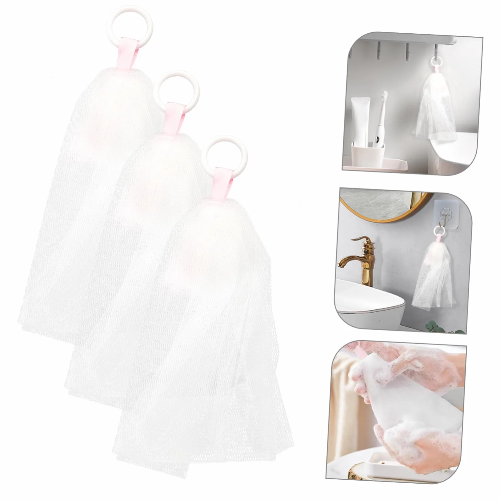 FRCOLOR Bolsa De Jabón Para Limpieza Facial 3 Unidades Tamaño Mediano Textura Suave Cordón Para Colgar