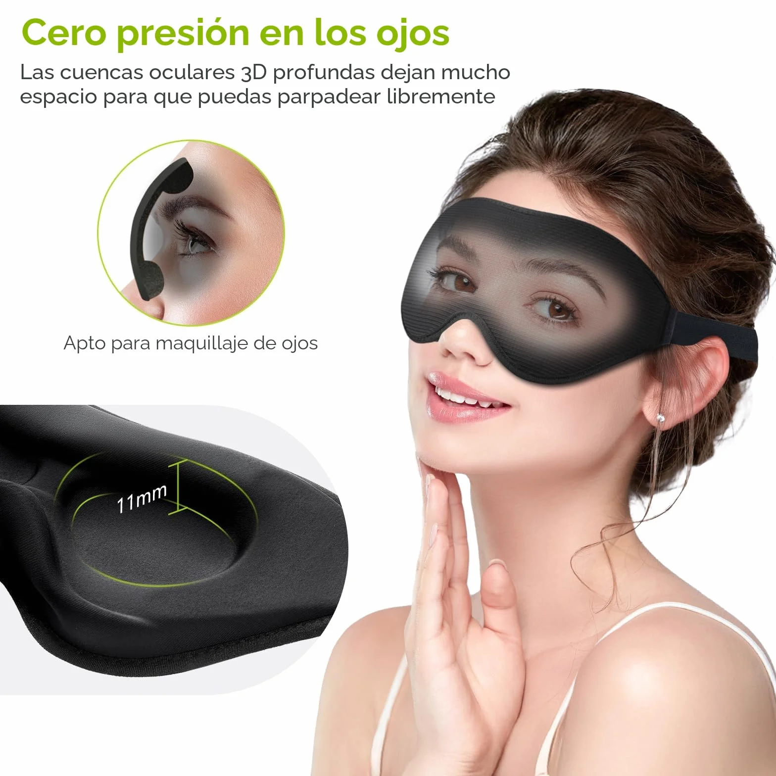 Antifaz para Dormir 3D Presión Cero Anti-Luz Suave Transpirable para Mujeres y Hombres