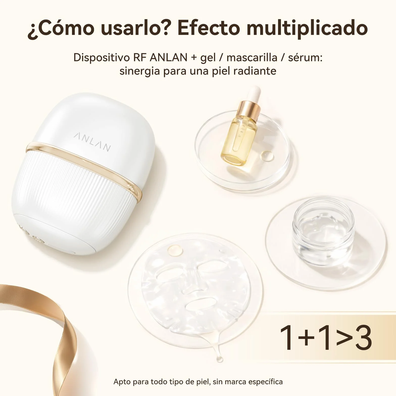 ANLAN Mini Radiofrecuencia Facial 24 Oro RF 3 Modos 3 LED 42-50°C EMS Masajeador Antiarrugas IPX6