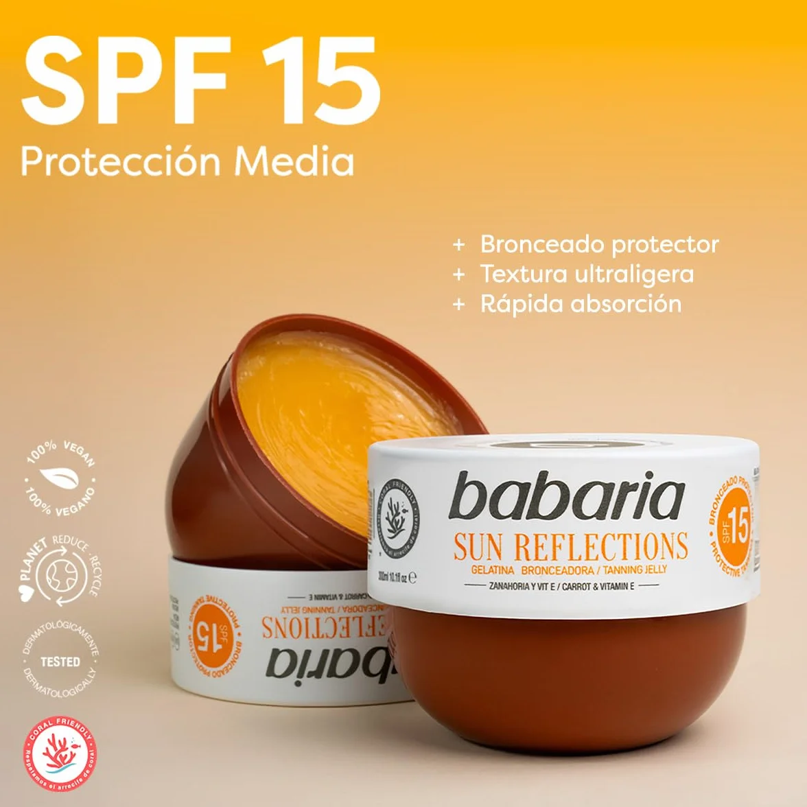 Babaria Gelatina Bronceadora Zanahoria SPF15 300 ml Acelerador Bronceado Protección Media