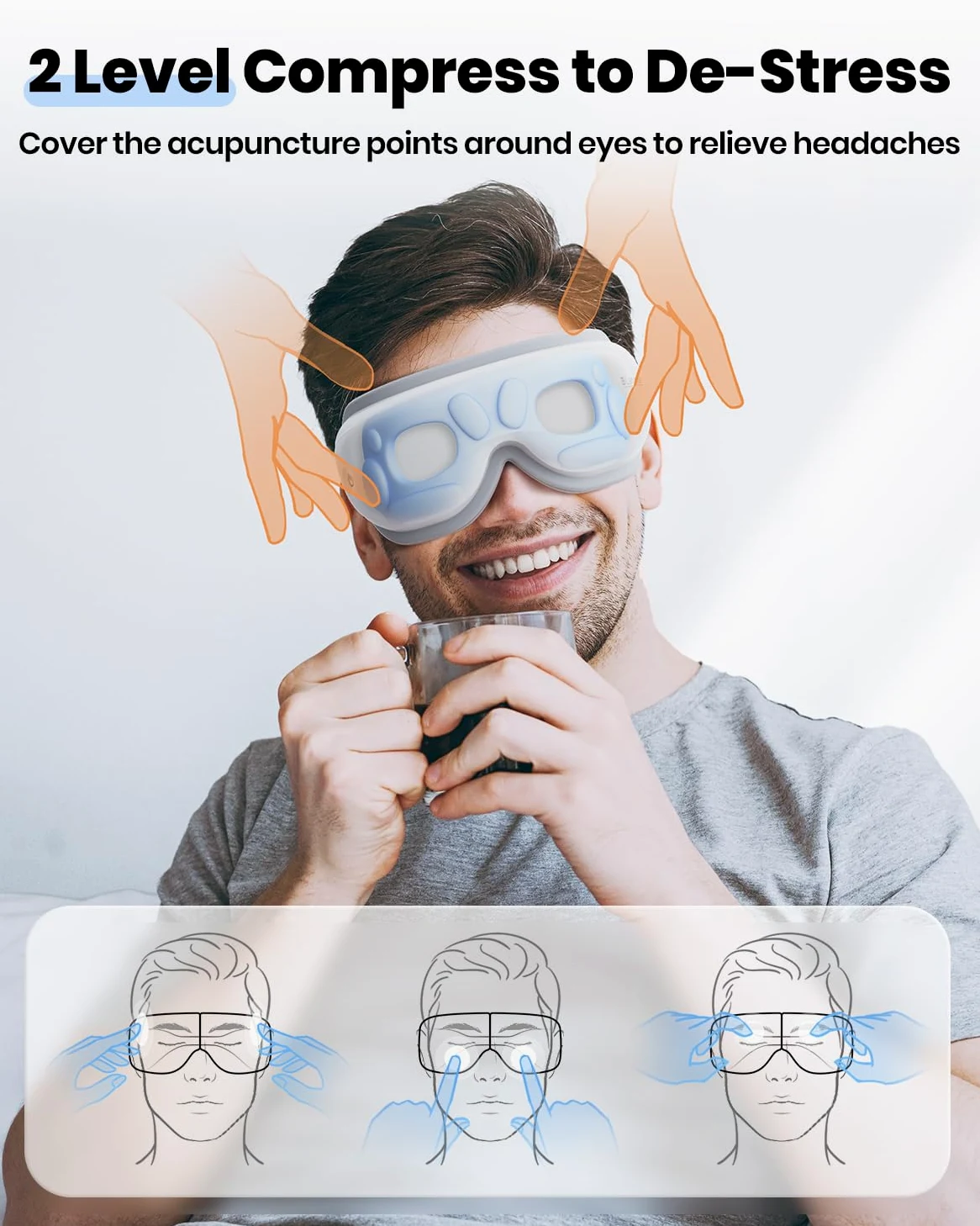latumab Masajeador de ojos con calor, máscara de ojos calentada con música Bluetooth, masajeador facial, máscara para aliviar la migraña y el dolor de cabeza, sueño mejorado, regalos de cumpleaños