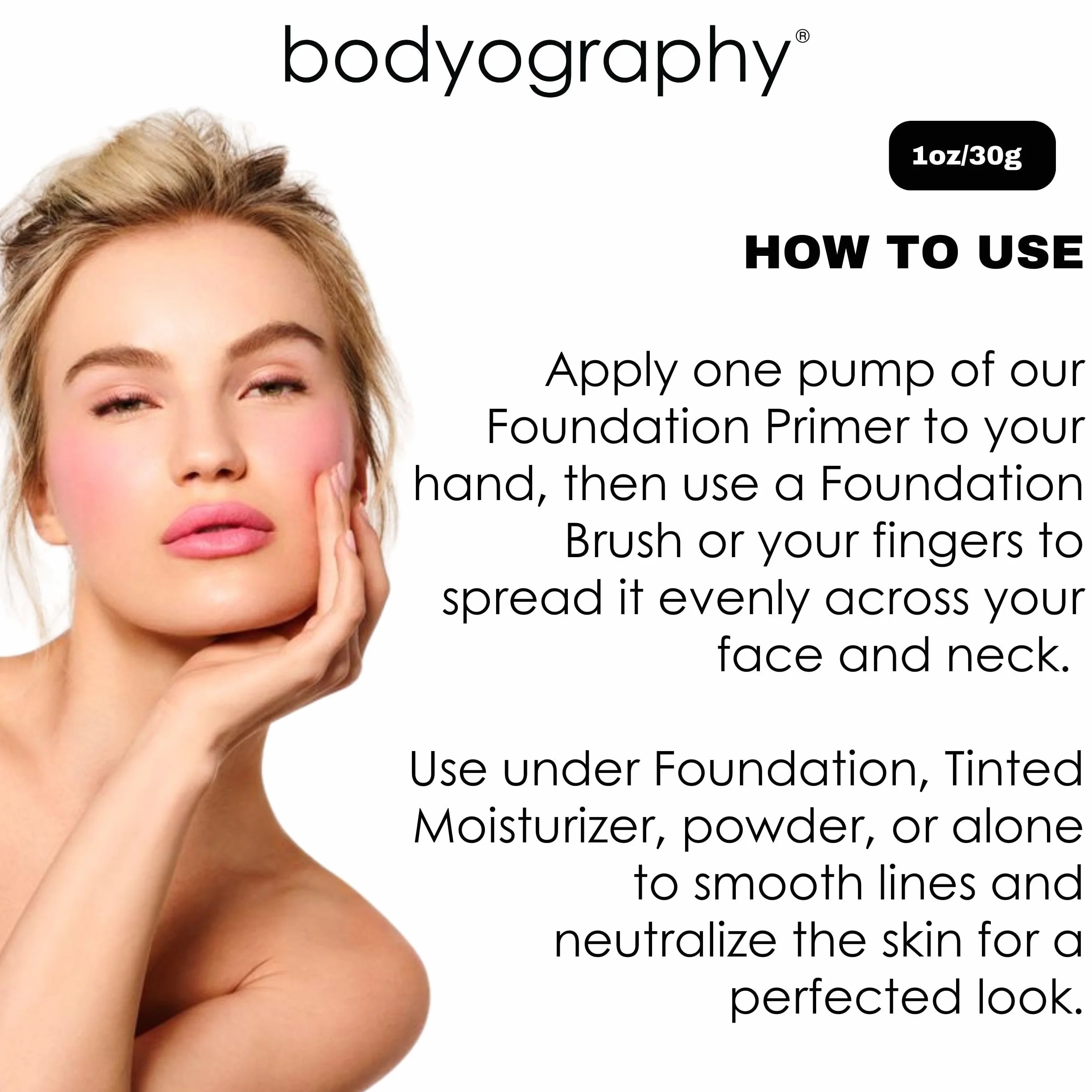 Bodyography Foundation Primer (Clear): Primer de maquillaje de salón antienvejecimiento con vitamina E, A, jojoba, aceite de semilla de uva, 1 oz