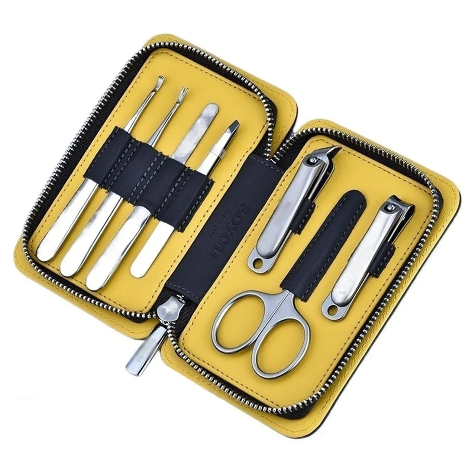 Juego de cortaúñas Kit de uñas Juego de cortaúñas, juego de manicura, kit de manicura de acero portátil de 7 piezas for hombres, kit de aseo de pedicura profesional con estuche de cuero negro Herramie