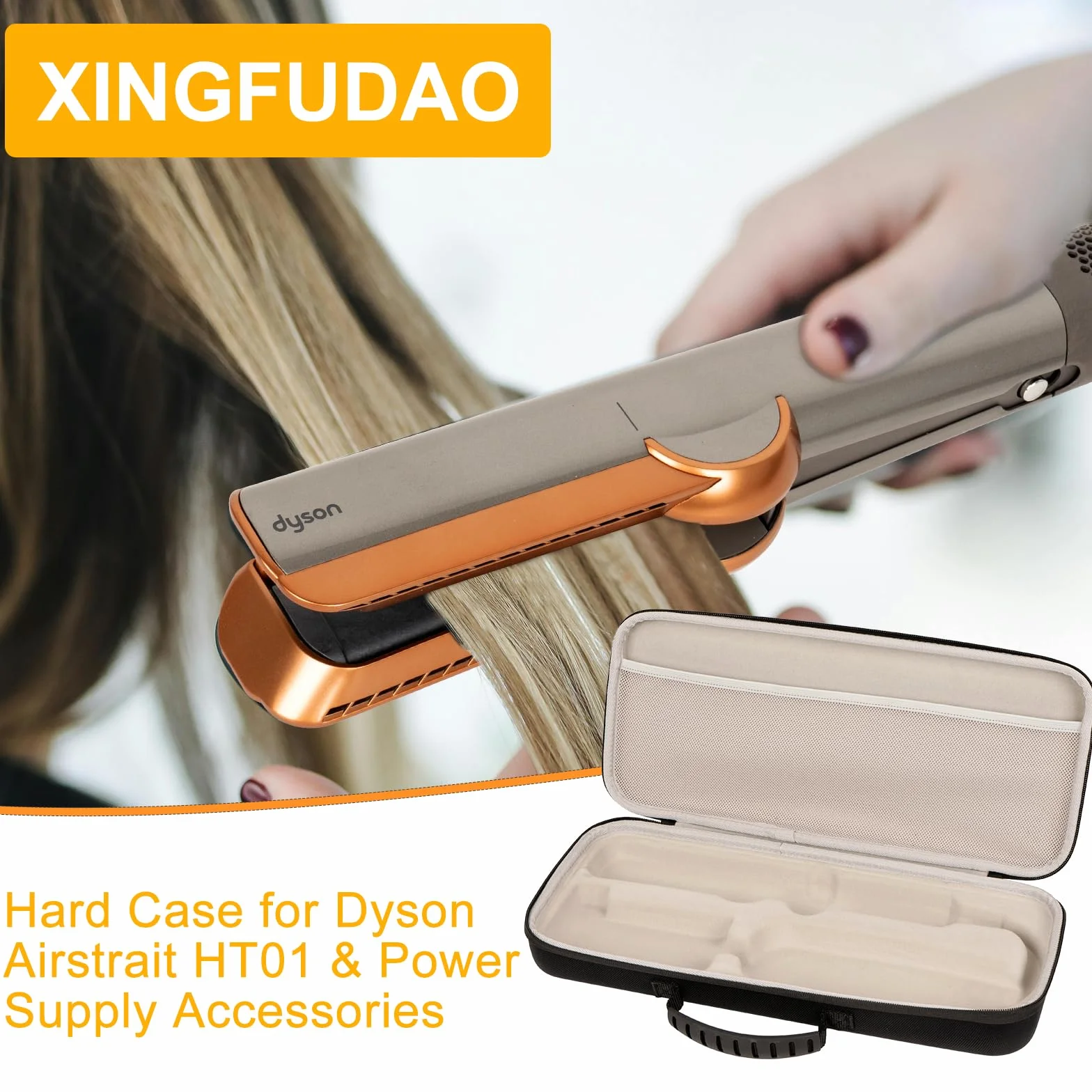 XINGFUDAO Funda de viaje rígida para Dyson Airstraight HT01, a prueba de golpes, impermeable, bolsa de viaje con bolsillo de malla