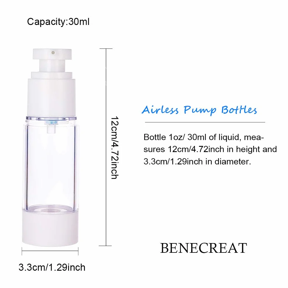BENECREAT 6 Pack 30ml Botella de Presión de Vacío Contenedor de Bomba de Cosmético para Loción Crema Facial