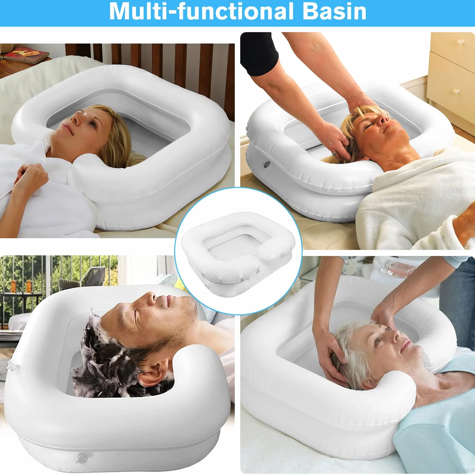 Lavacabezas Portátil Hinchable 60x55x22cm Blanco con Almohada