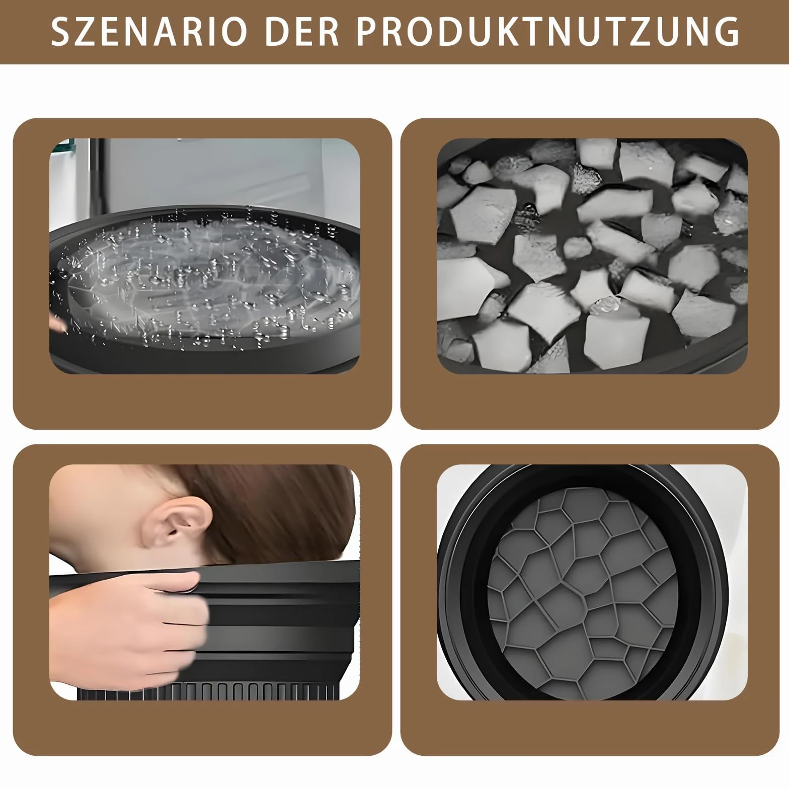 Cuenco Facial para Baño de Hielo de Silicona Plegable Negro
