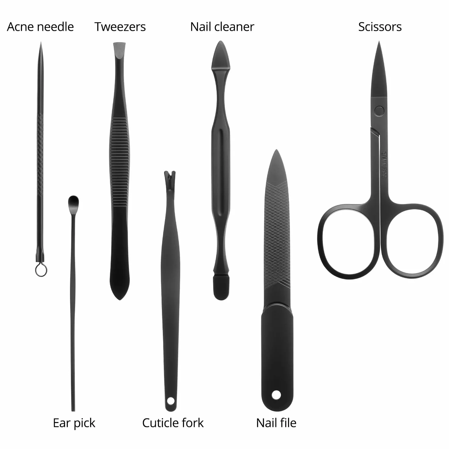 QWORK Juego de Manicura y Pedicura 10 Piezas Cortaúñas Acero Inoxidable Negro Mate Kit Profesional Estuche Cuero Sintético