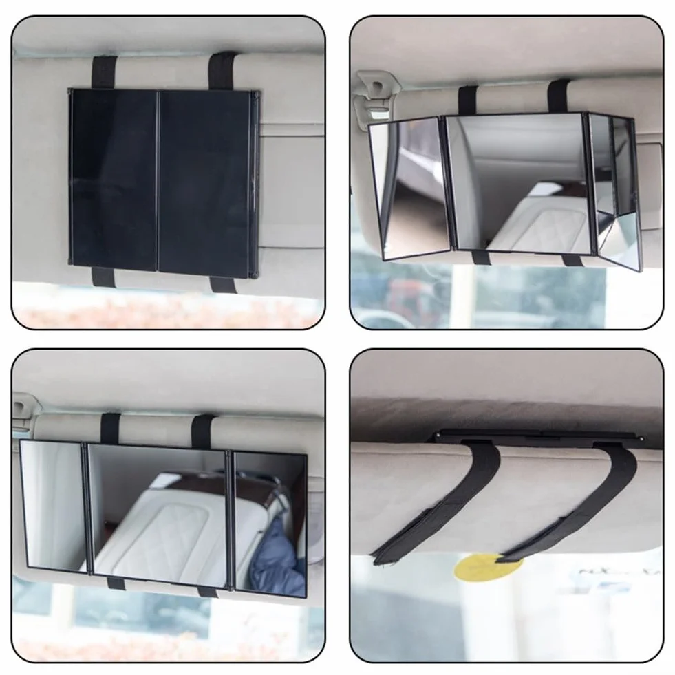 Honseadek Espejo plegable de 3 vías, rotación 360°, ABS y vidrio, negro