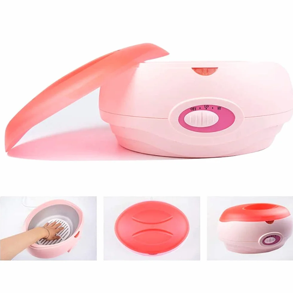 Calentador de parafina 900G para manos y pies, tratamiento dolor muscular, baño de parafina con botines, rosa