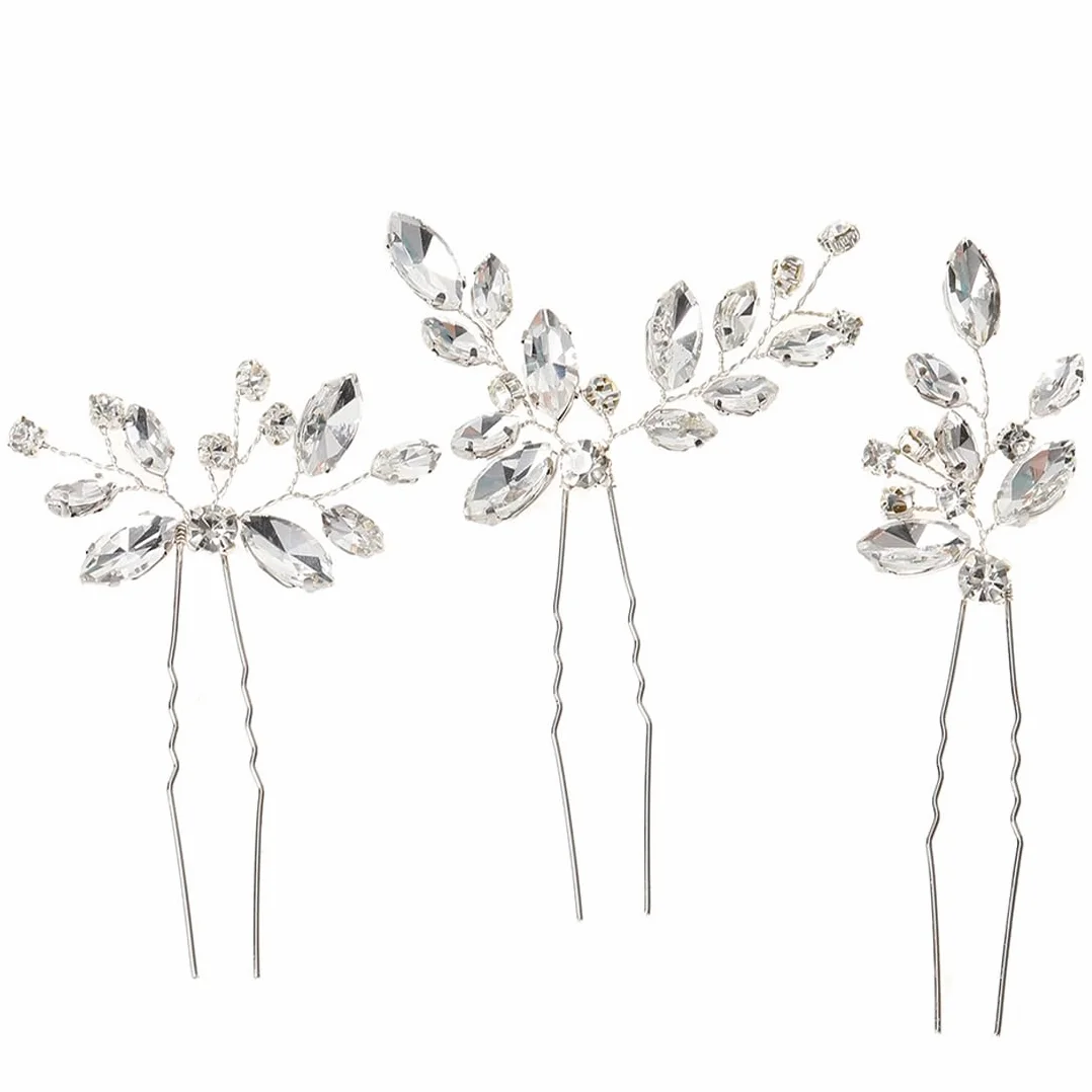 Horquillas de Novia Cristal Hoja para Boda, Moño Broches para Mujeres, Tocado Diamantes de Imitación Pinzas Pelo Accesorios