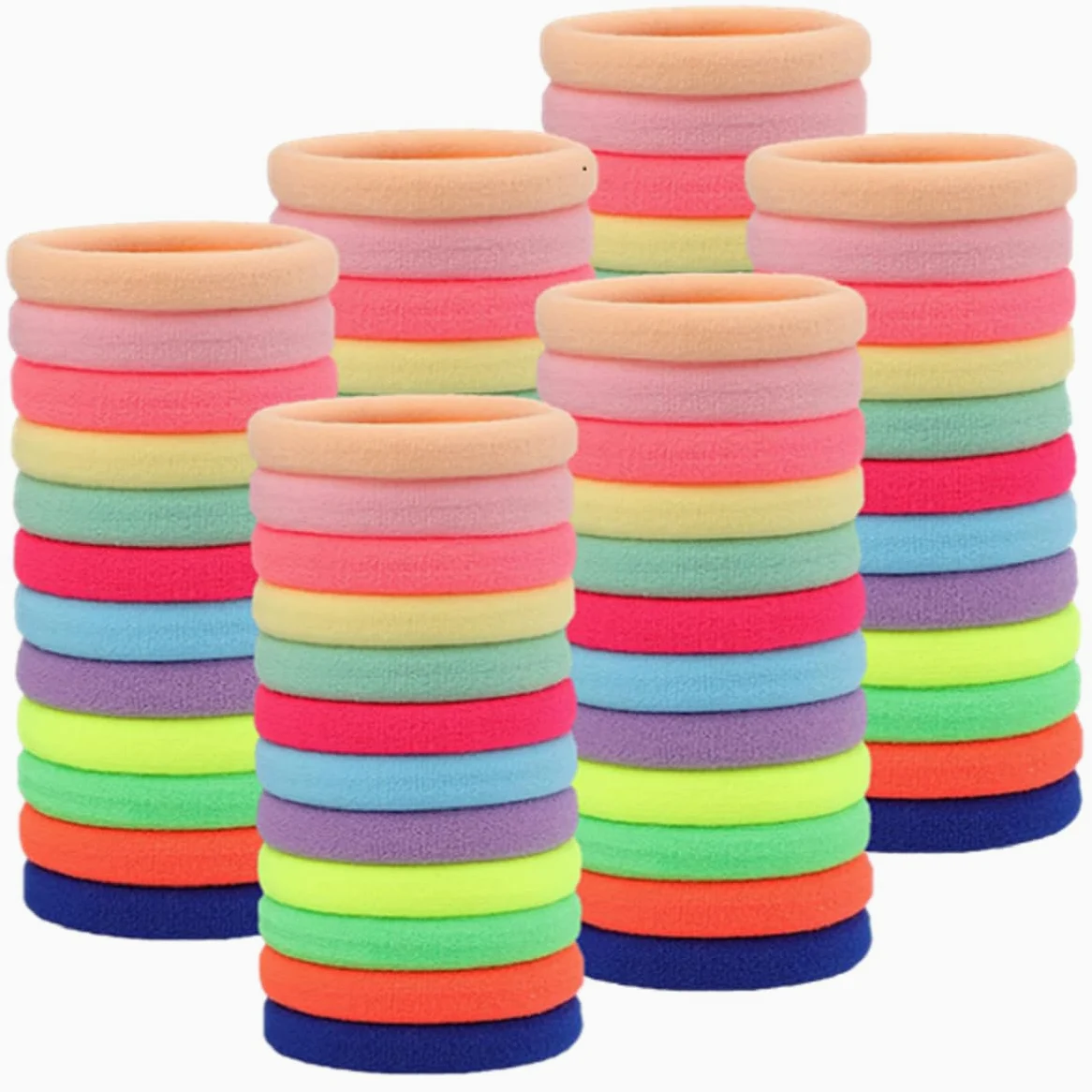 Cintas coloridas para el cabello para mujeres y niñas, 100 bandas de algodón sin costuras para cabello grueso y fino, soportes suaves para cola de caballo, sin arrugas, sin dañar el cabello elásticos
