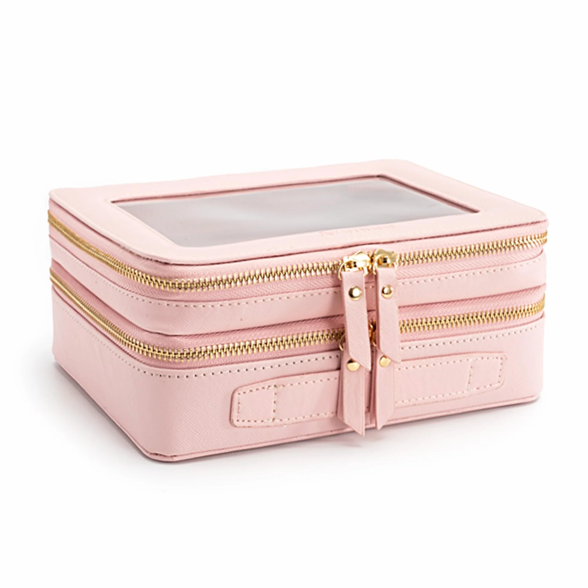 Aveniee Bolsas de maquillaje transparentes, neceseres de doble capa con compartimento separado para brochas, neceser de viaje para mujer, organizador de accesorios de viaje para bolso (2 capas, grande