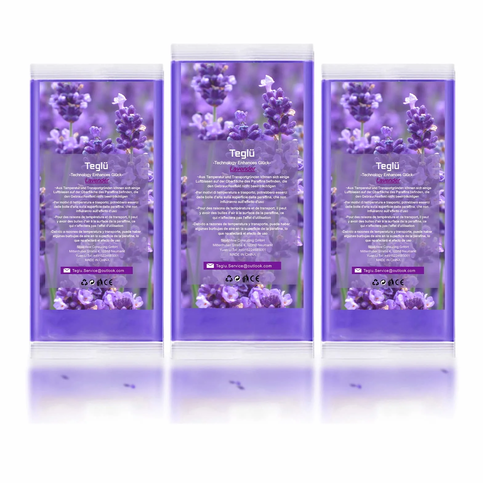 Cera de parafina 3 x 450G (1350g) para baños de parafina para manos y pies, Lavanda