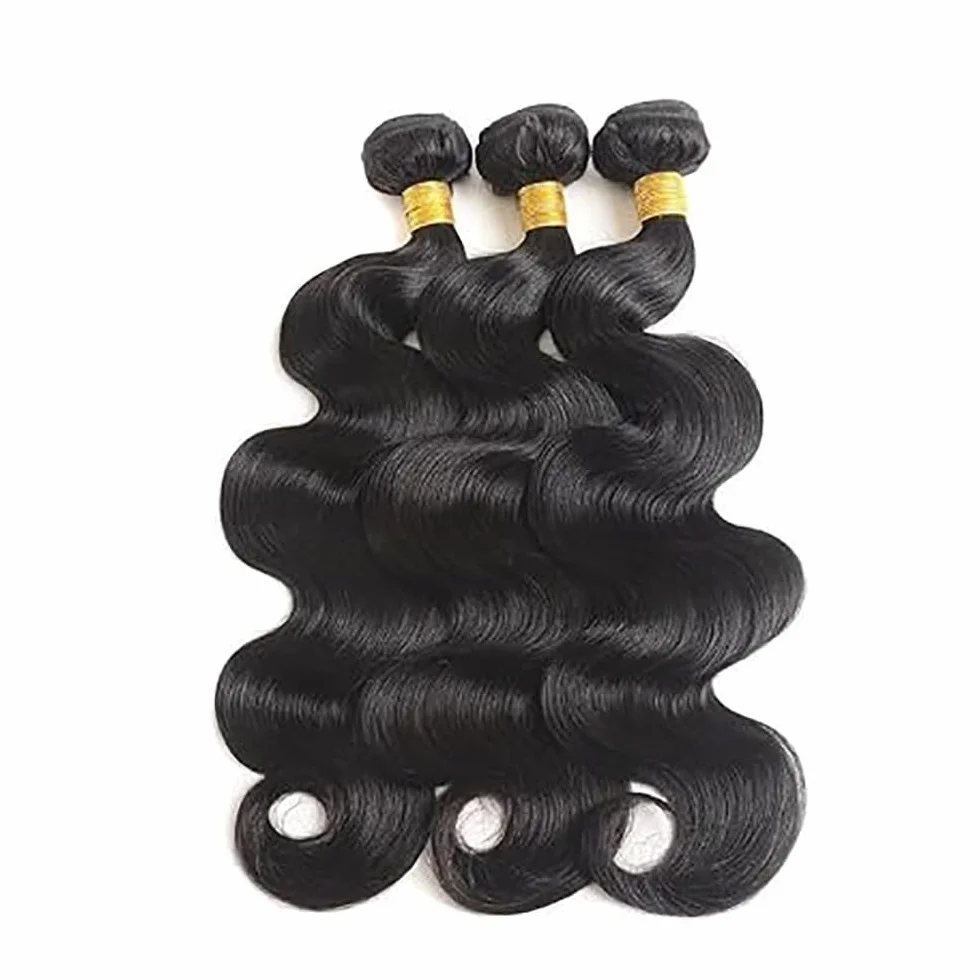 Extensiones de cabello humano con ondas de cuerpo humano, 3 paquetes de 50 g/unidad, doble trama #1B, color negro natural, para mujeres de 45,6 cm, 50,58 cm