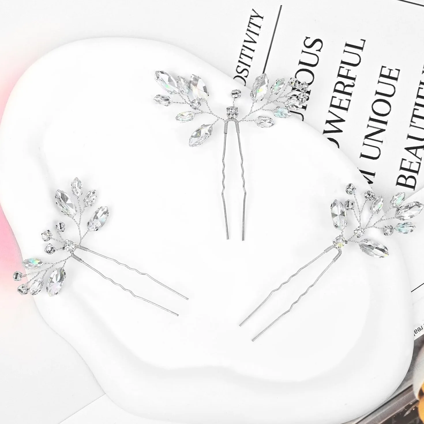 Accesorios para el cabello de boda, horquillas de novia con cristales y diamantes de imitación (plata)