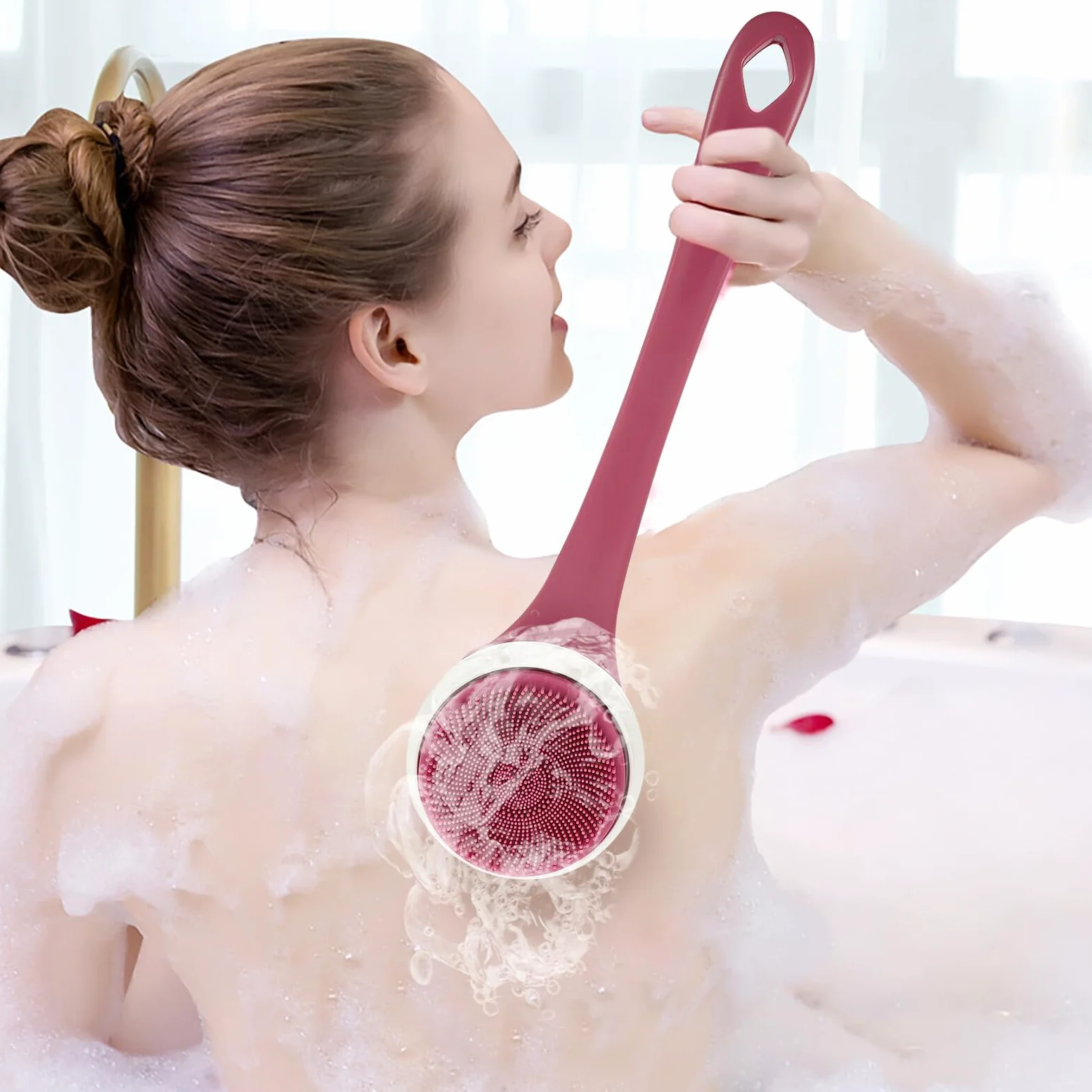 Cepillo Eléctrico de Ducha Mango Largo y 3 Velocidades Ajustables, Depurador Corporal de Silicona Abs para Exfoliación y Limpieza Profunda