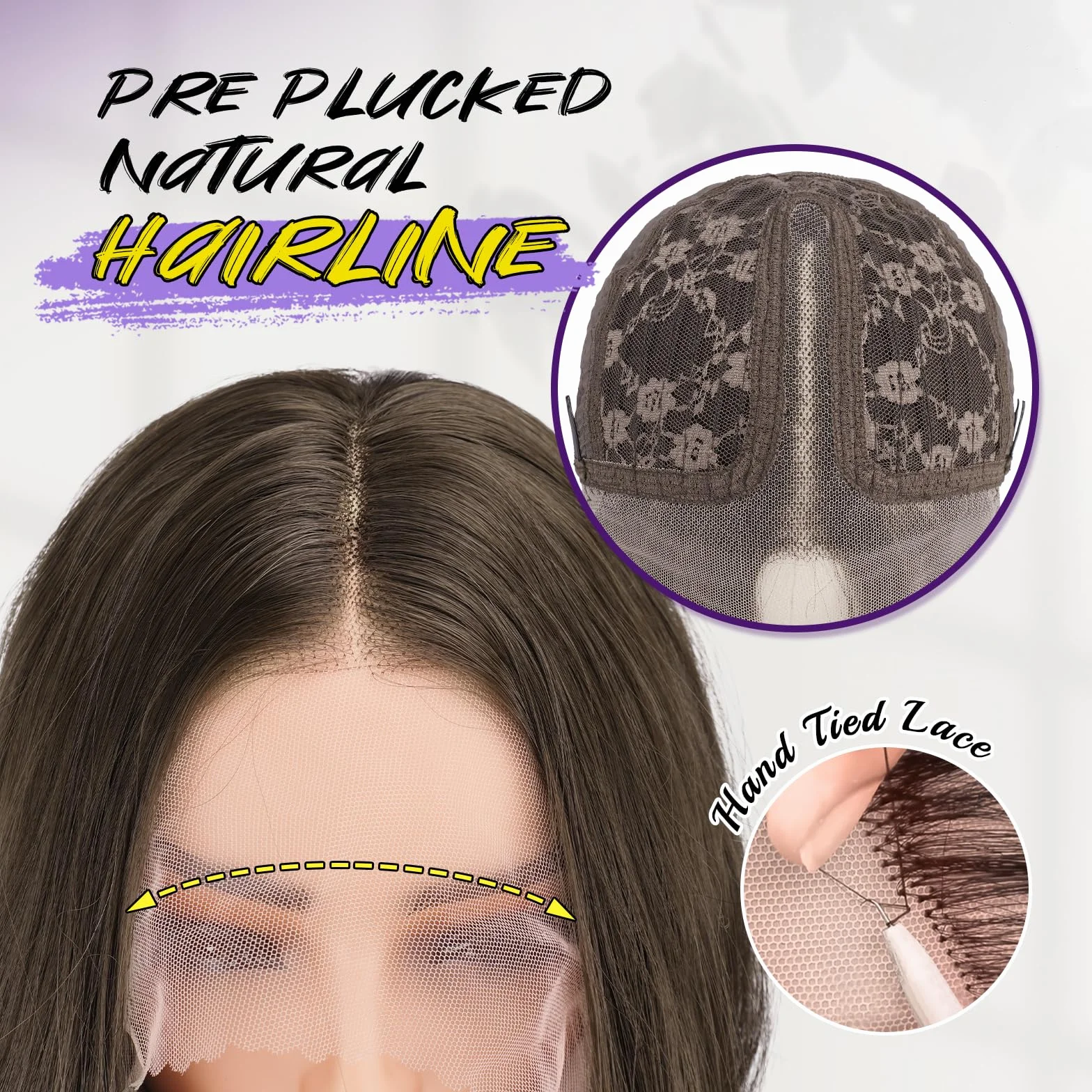 FESHFEN Peluca Lace Front pelo Natural Largas Onduladas Sintética HD Lace Marrón Medio 70 cm