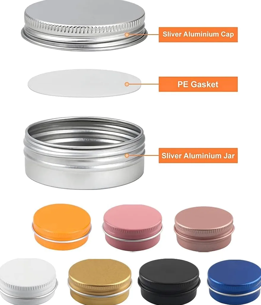 48 latas de aluminio con tapas rosca, tarros almacenamiento(Silver,10ml)