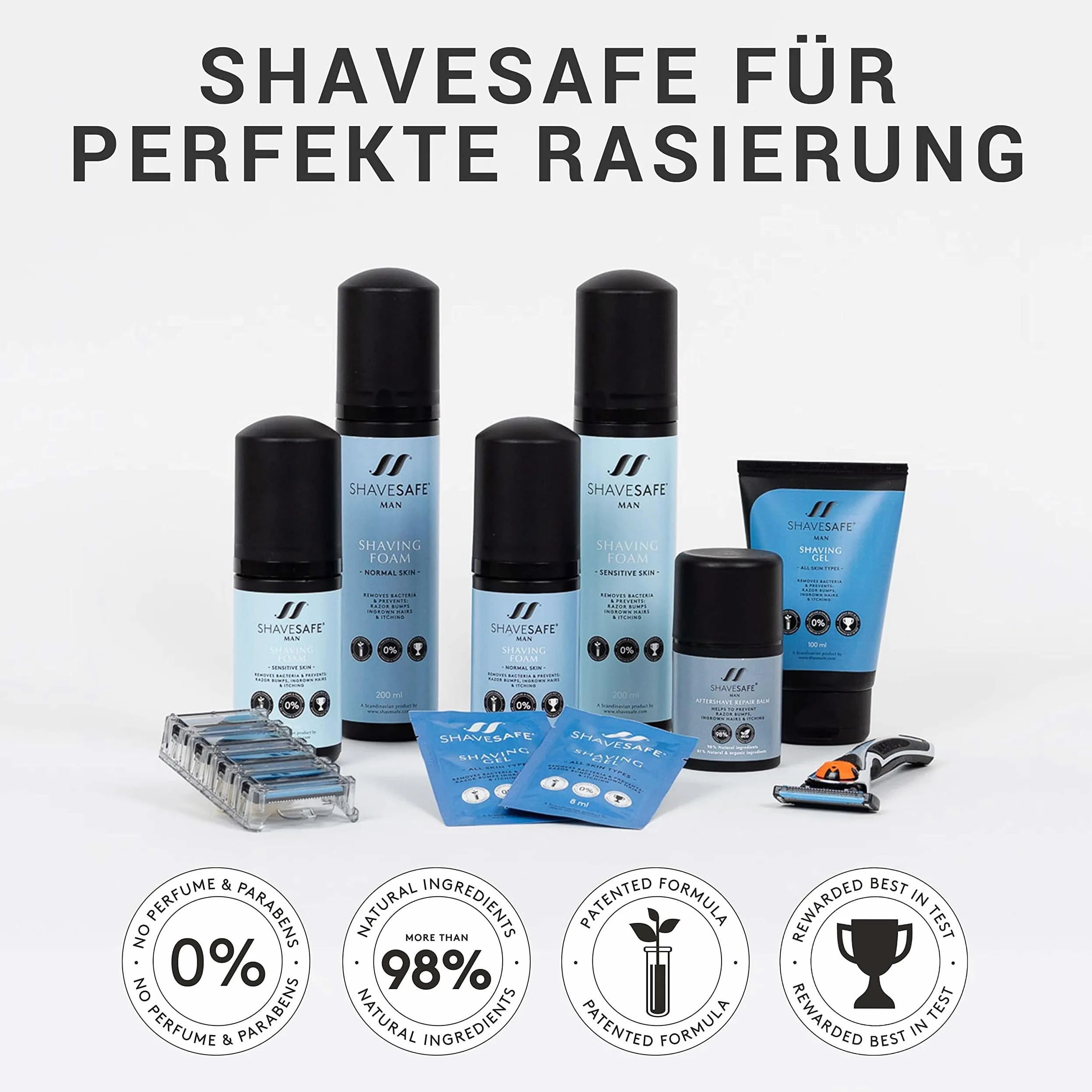 ShaveSafe – Pack de 3 – 100 ml – Afeitado suave y eficaz para pieles sensibles – Previene quemaduras de afeitado, enrojecimiento y vellos encarnados – Fórmula hipoalergénica y dermatológicamente
