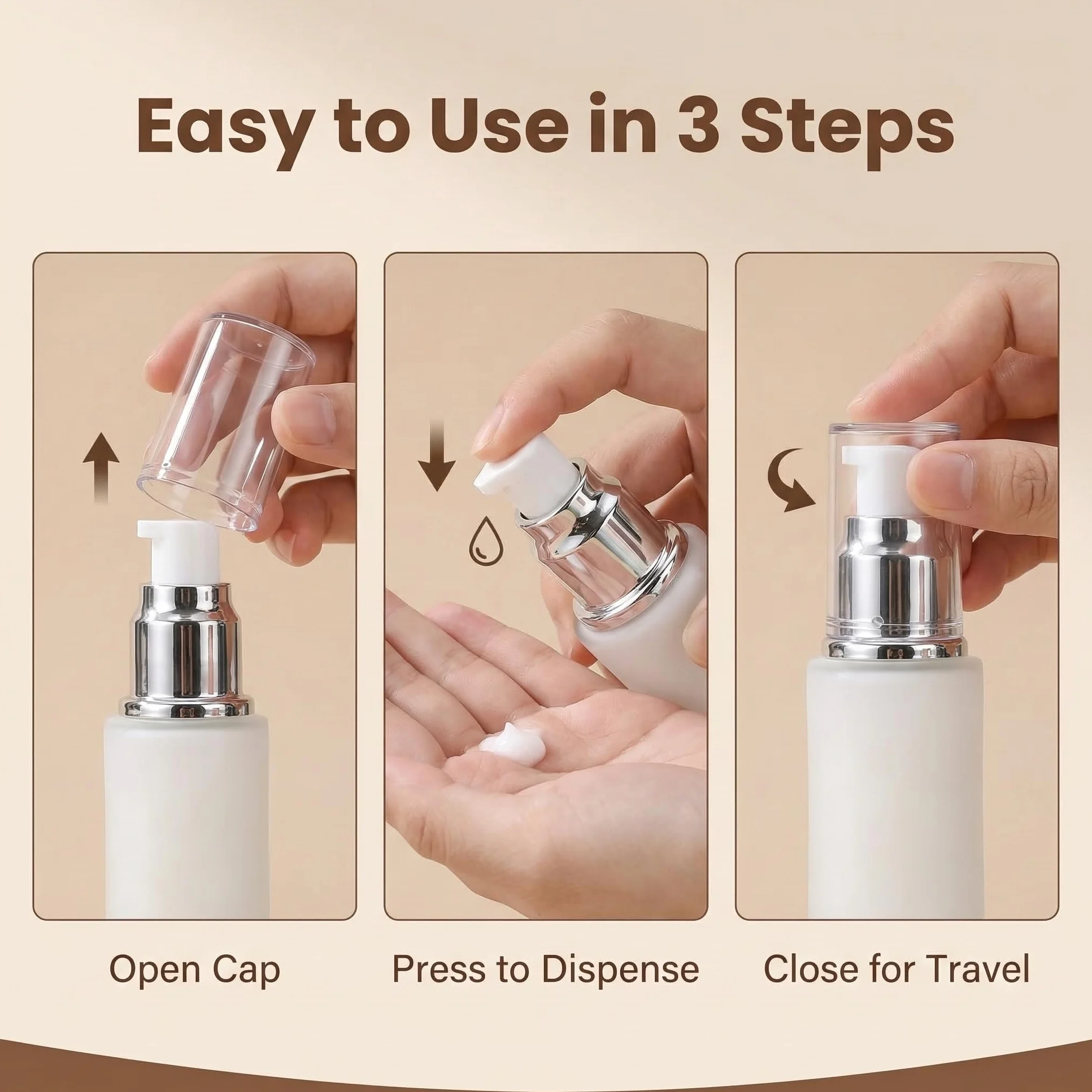 Botellas recargables de vidrio mate 30 ml para cosméticos de viaje a prueba de fugas