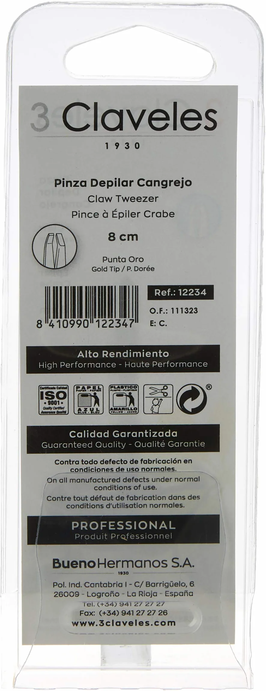 Pinza de Depilar Punta Cangrejo Oro 8 cm