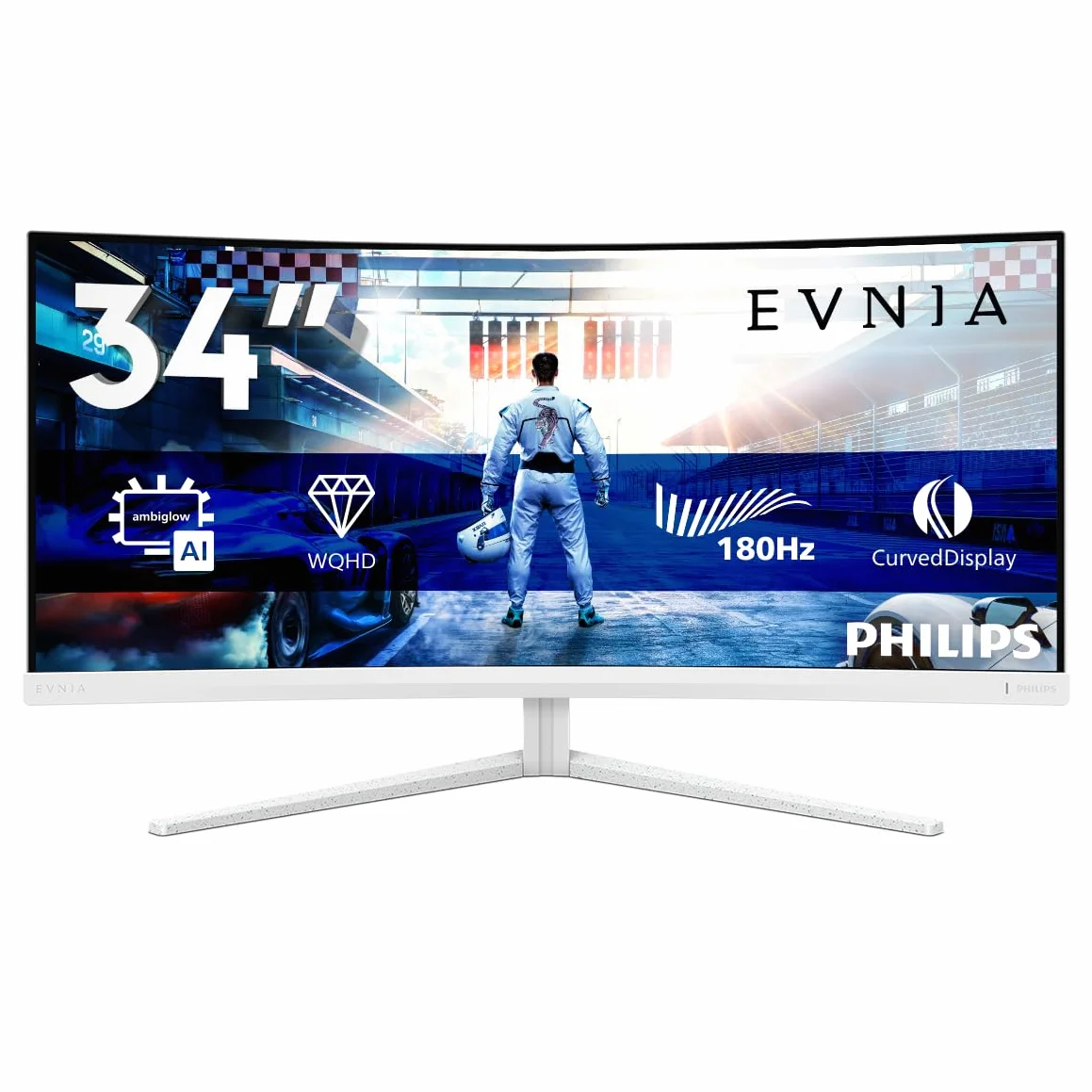 Philips EVNIA 34M2C5501A Monitor 34 Pulgadas UWQHD Curvo, 180Hz, 1 ms GtG, HDR10, Adaptive Sync, Altavoces, Altura Ajustable