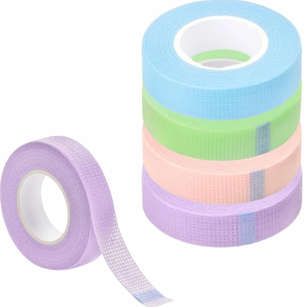 Cinta cosmética de tela transpirable 1,25cm x 9m 4 Piezas (Rosa+Morado+Azul+Verde)