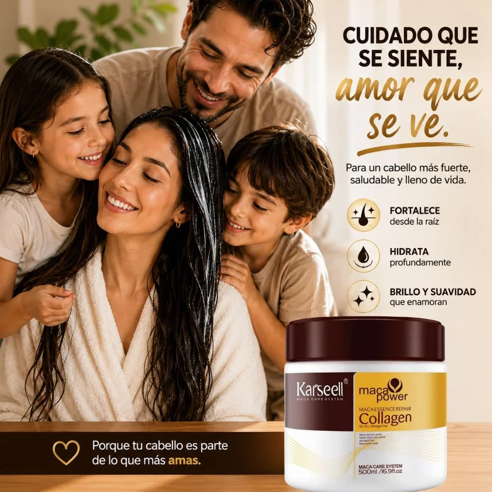 Karseell MACA CARE SYSTEM Mascarilla Capilar Profesional Colágeno Aceite Argán Coco Aguacate Keratina Karité Reparadora 500ml