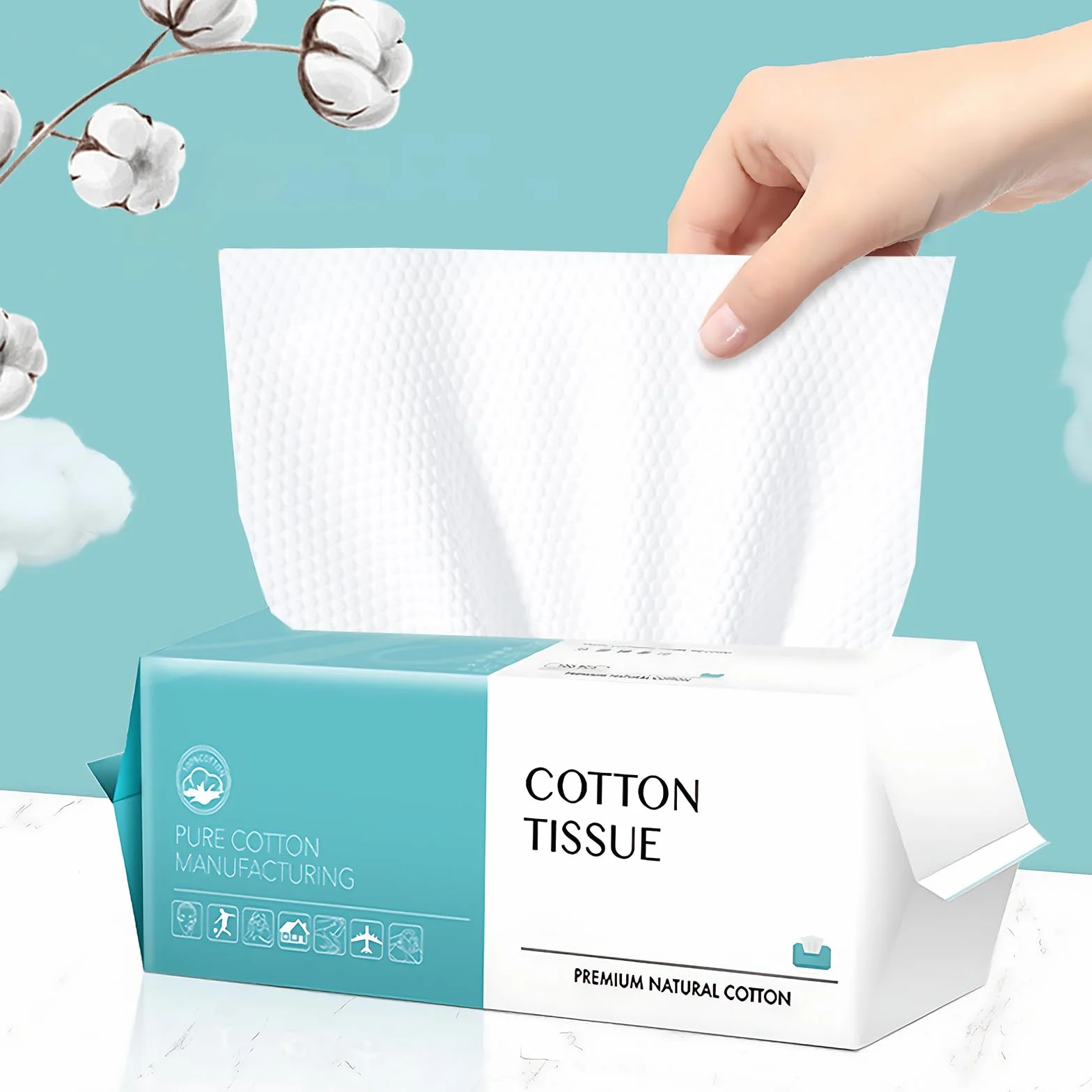 Toallas Desechables Algodon 100 Unidades Biodegradables para Cuidado Piel y Maquillaje