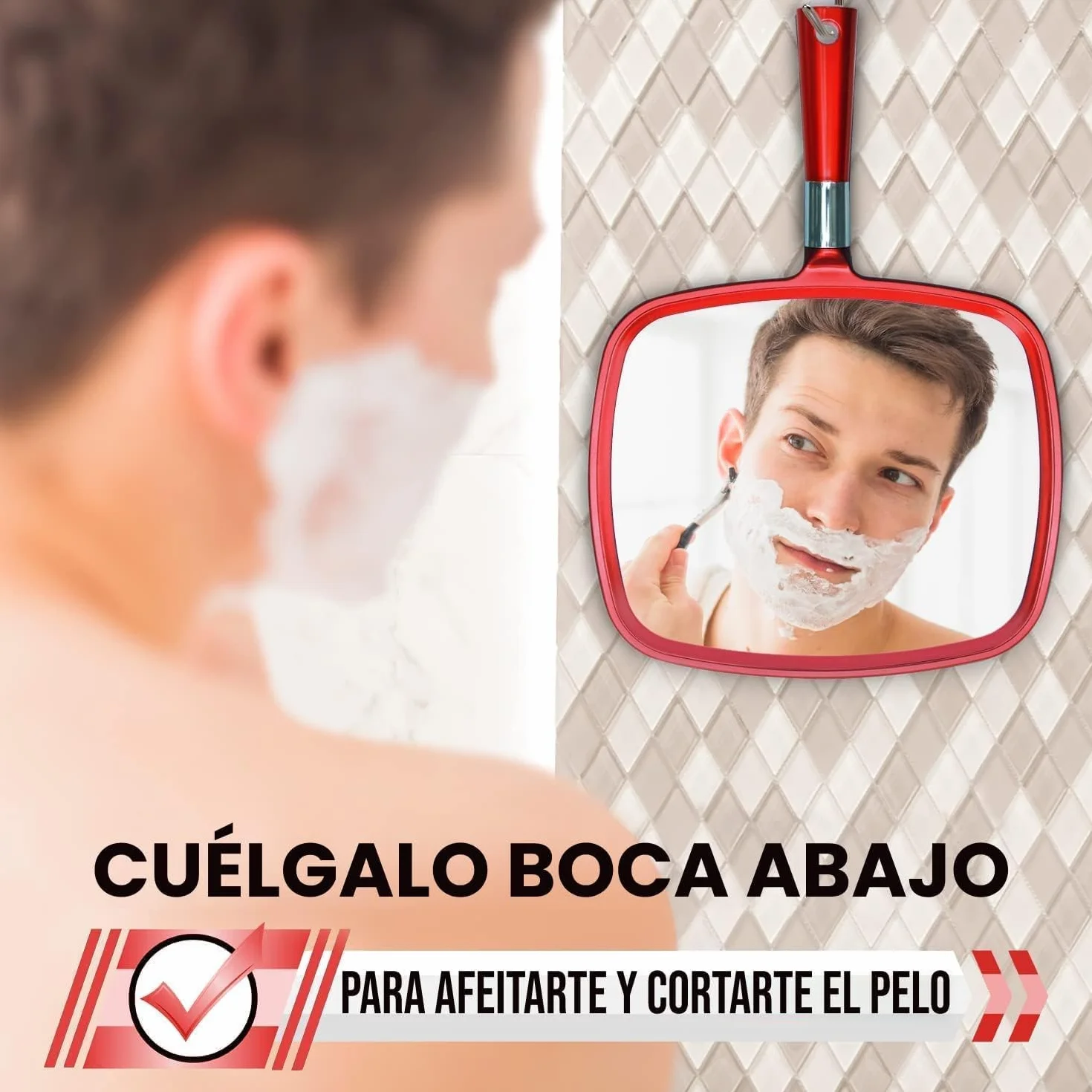 Mirrorvana Espejo de Mano Grande con Mango - Peluquería, Barbería, Maquillaje (Negro)
