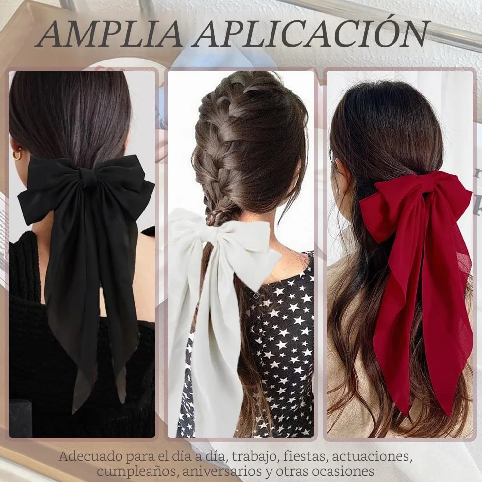 Pinzas de Pelo con Lazo - Lazos Pelo Grandes Elegantes con Gasa de Cola Larga para Mujeres y Niñas (Azul+Blanco)