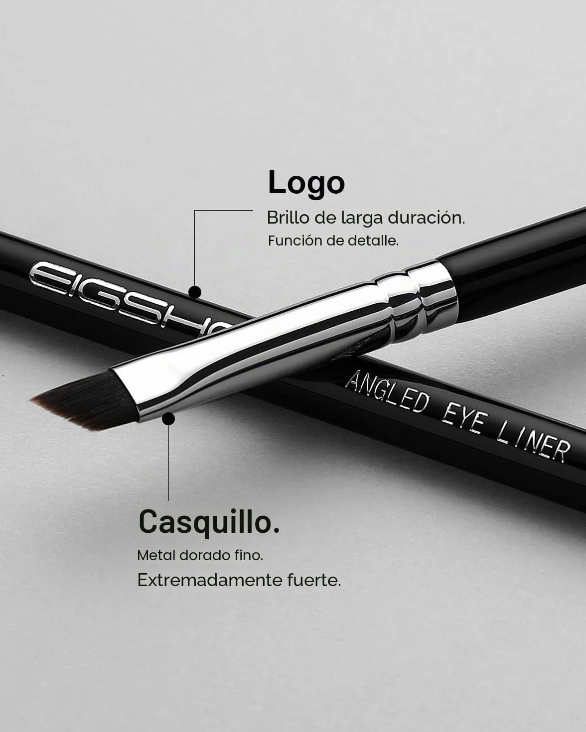 EIGSHOW Pincel delineador ojos ángulo fino precisión gel PRO plano inclinado cerdas sintéticas libre crueldad Negro