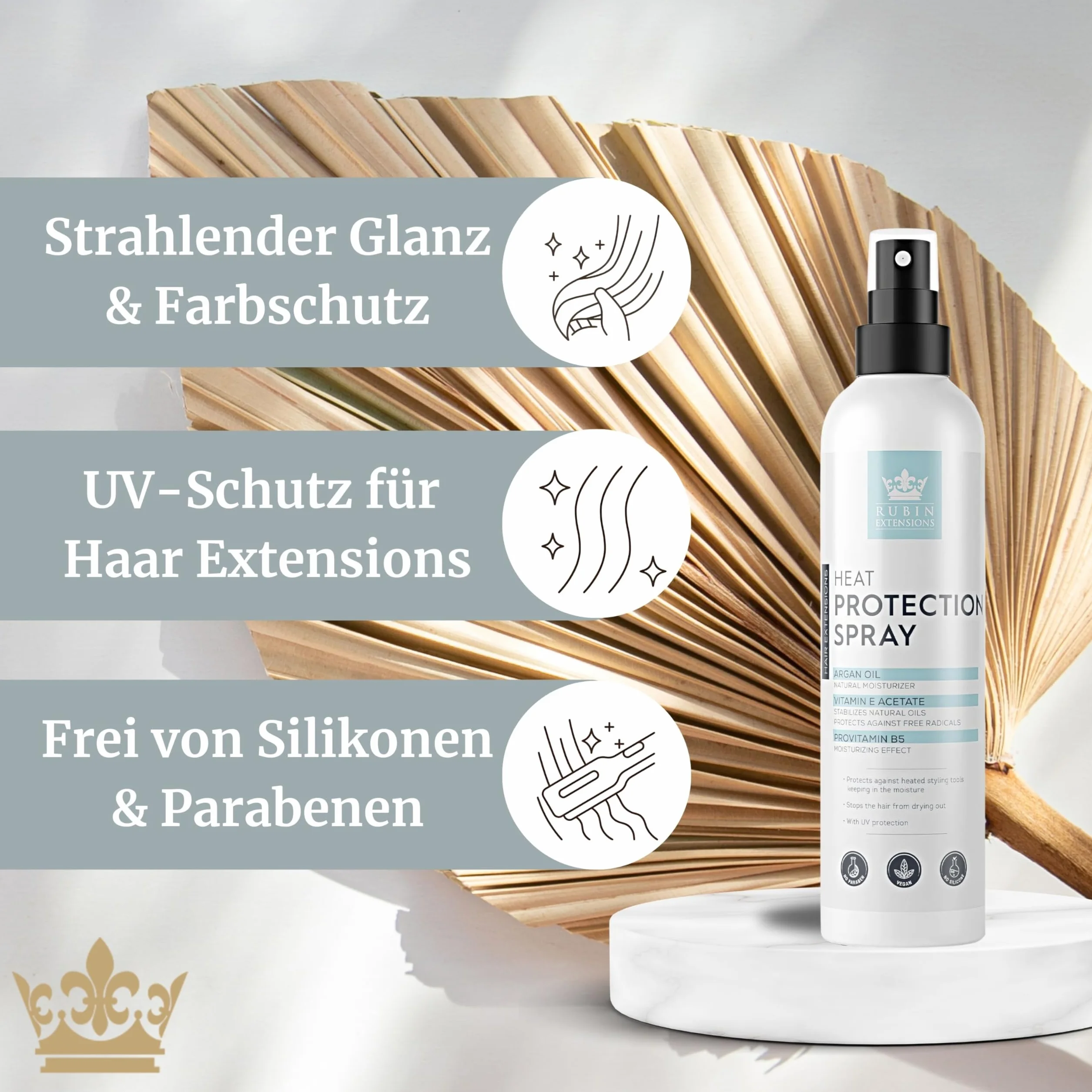 Rubin Extensions Spray protección contra el calor aceite de argán UV cabello brillante siliconas parabenos 200 ml