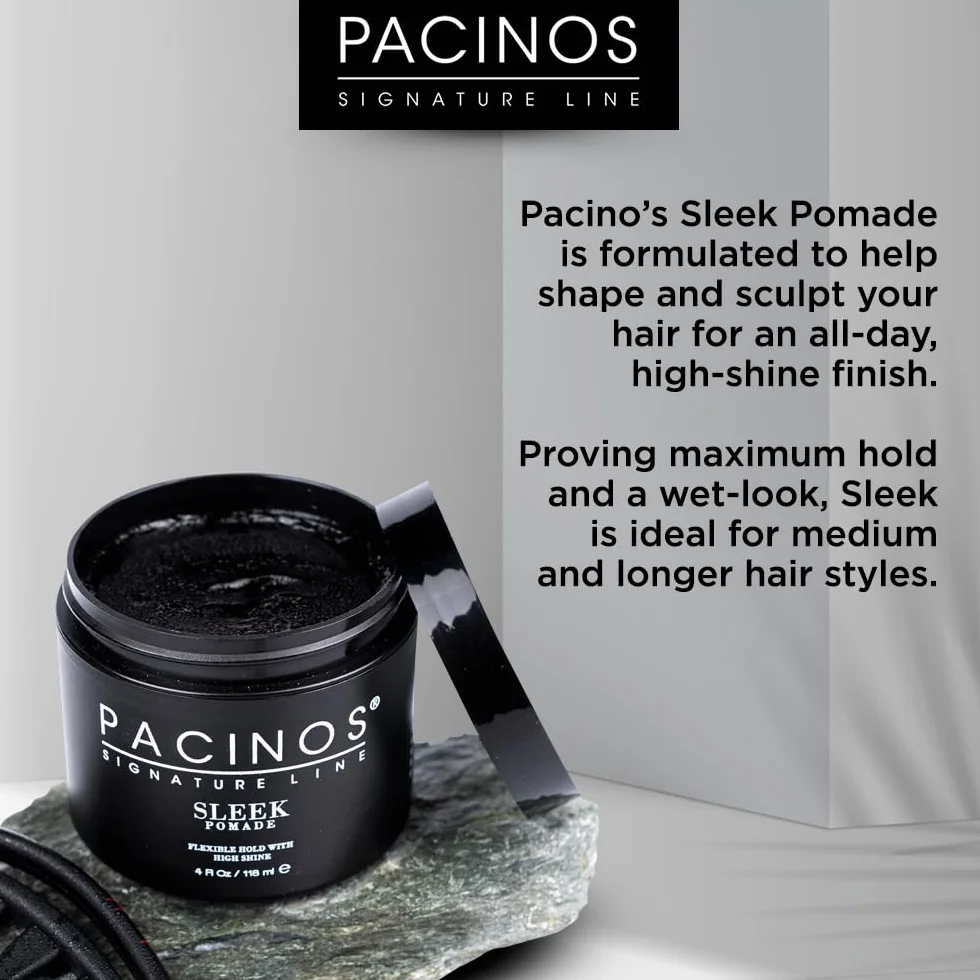 Pacinos Sleek Pomade 118ml Extra Hold Shine Finish Pomada a Base de Agua Hombre