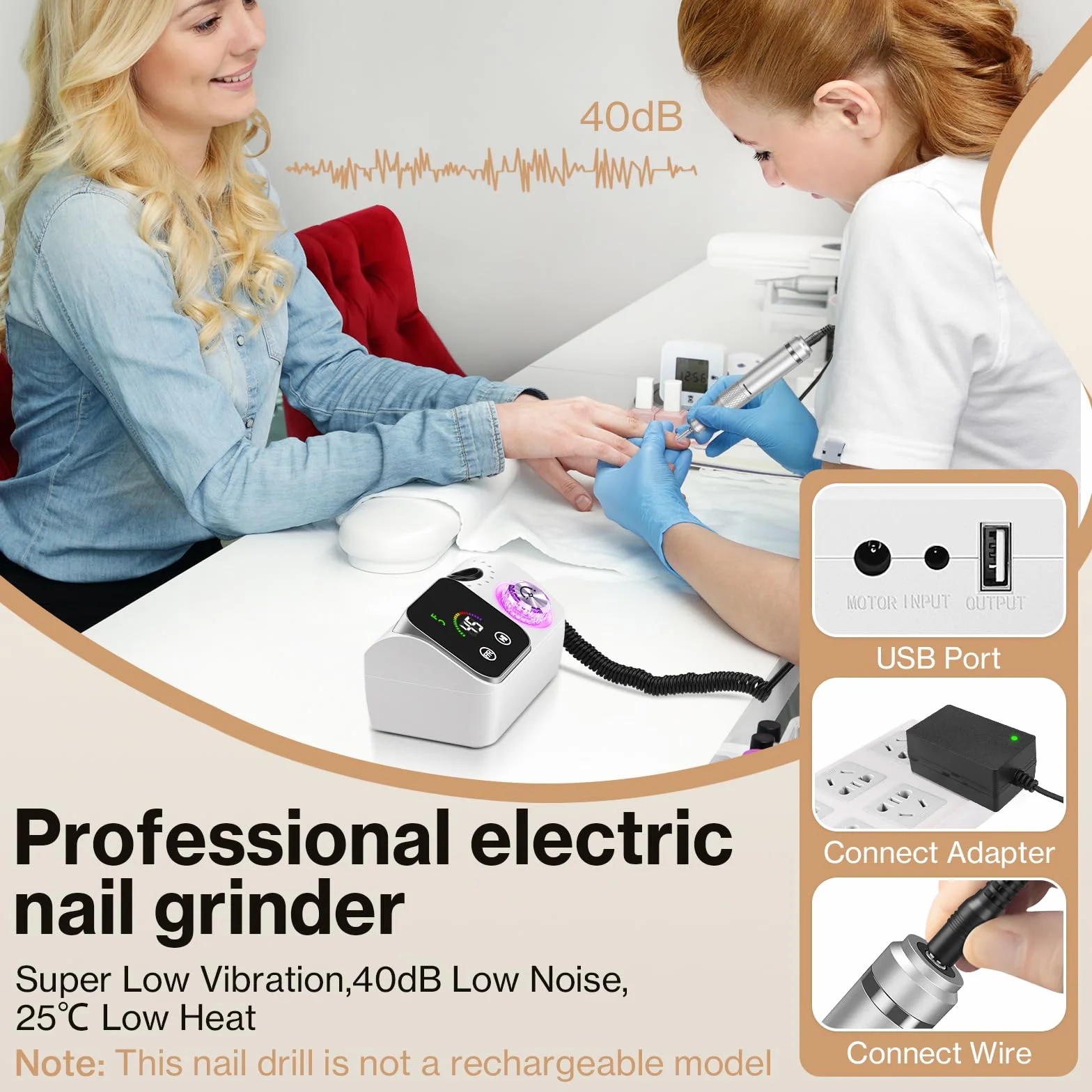 Torno para Uñas,Torno para Uñas Profesional 45000 RPM,con 12 Cabezales de Pulido, Pantalla táctil LCD,Perilla de cristal,Lima portátil para uñas acrílicas y de gel (Blanco)