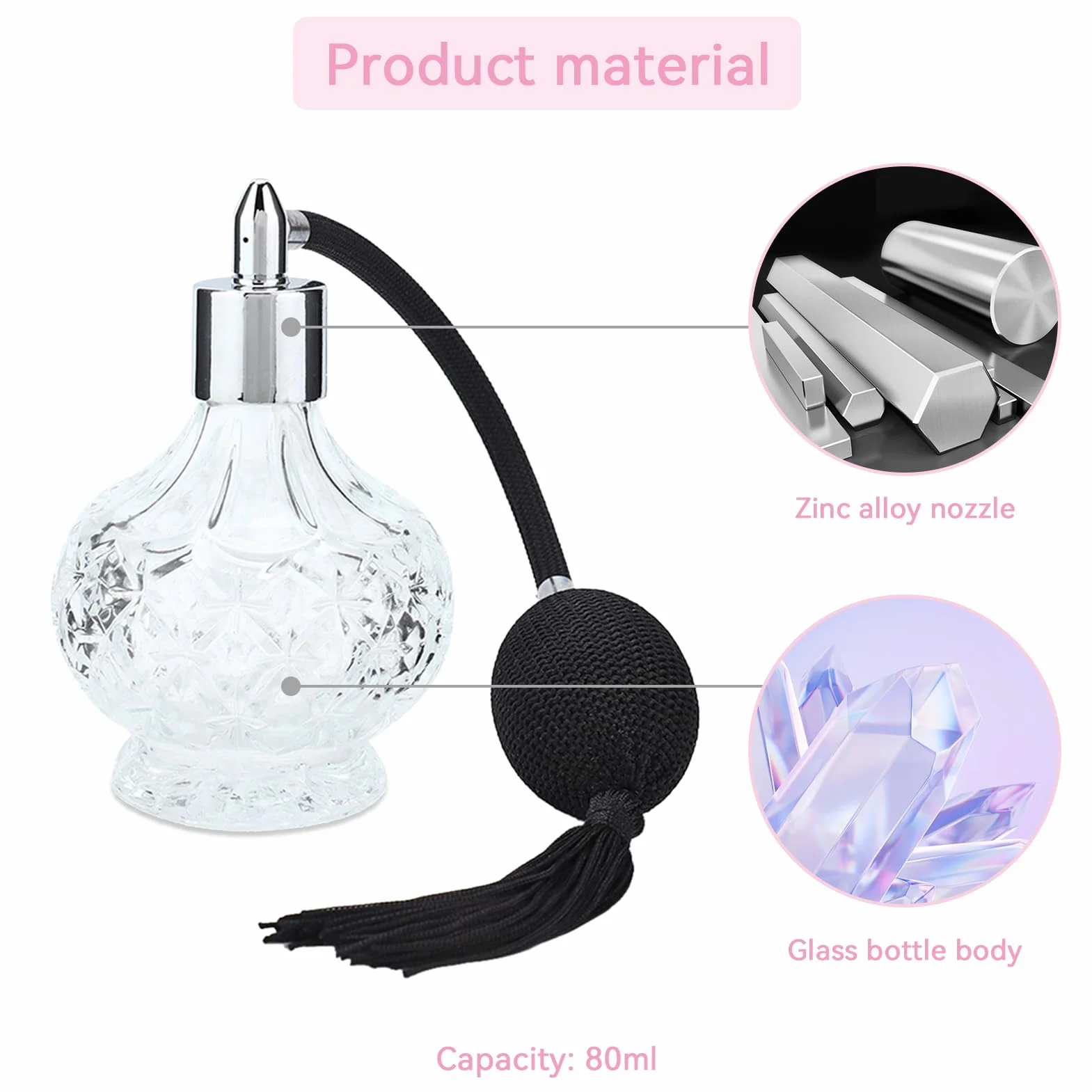 Agatige Botella De Perfume Vintage 80 ML Spray Recargable Cristal Transparente Pompa Perfumes