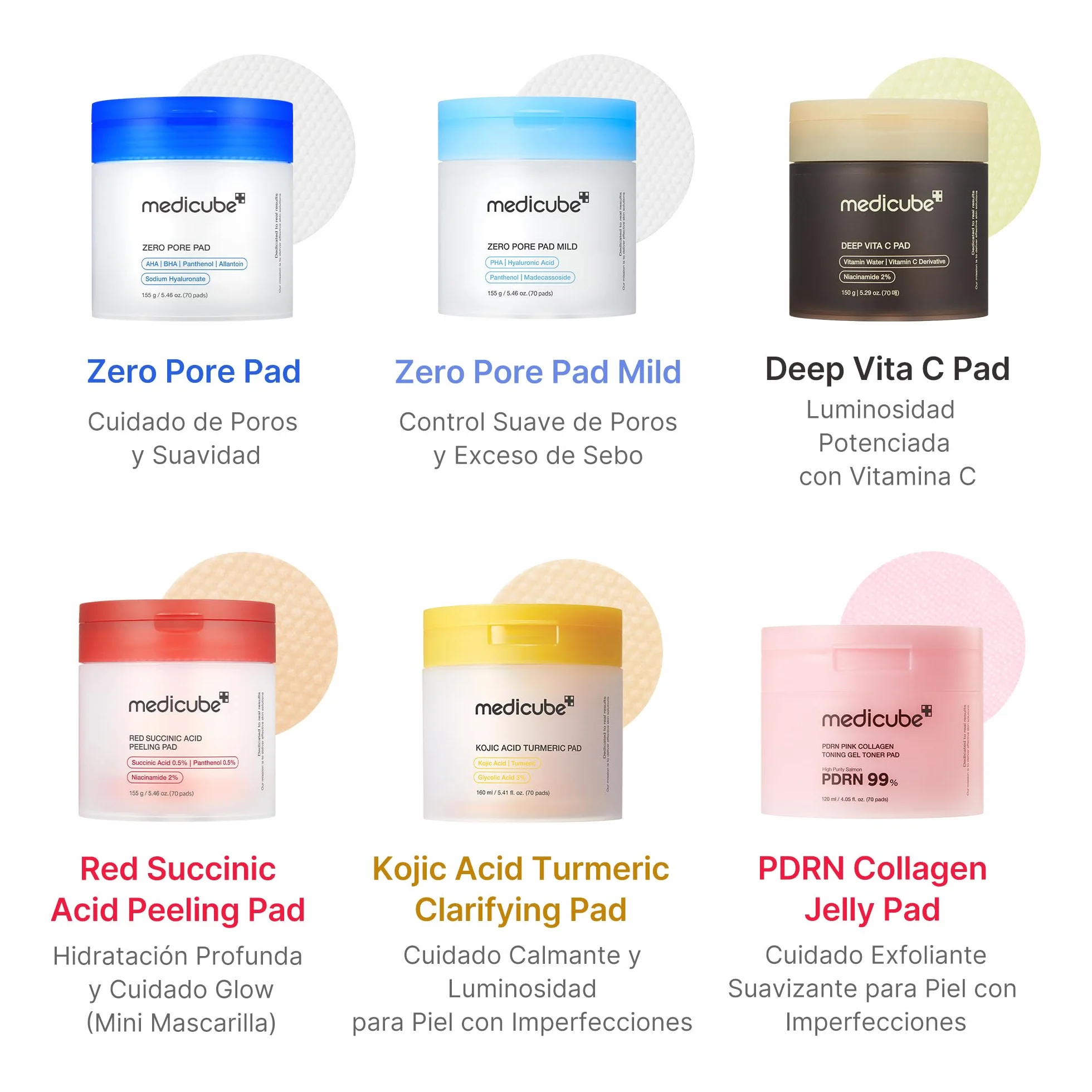 medicube Zero Pore Pad 2.0 Almohadillas Faciales Doble Textura Ácidos Exfoliantes AHA BHA Skincare Coreano 70 Discos